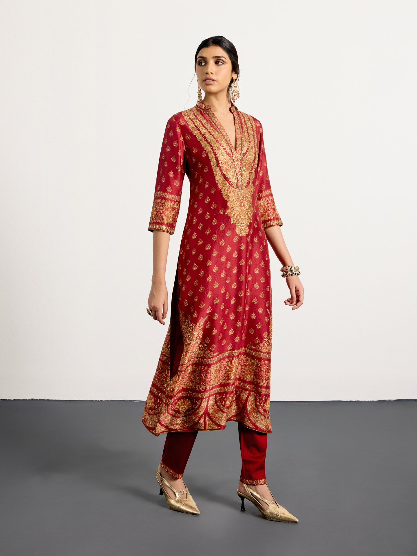 Red Beige Nazia Suit