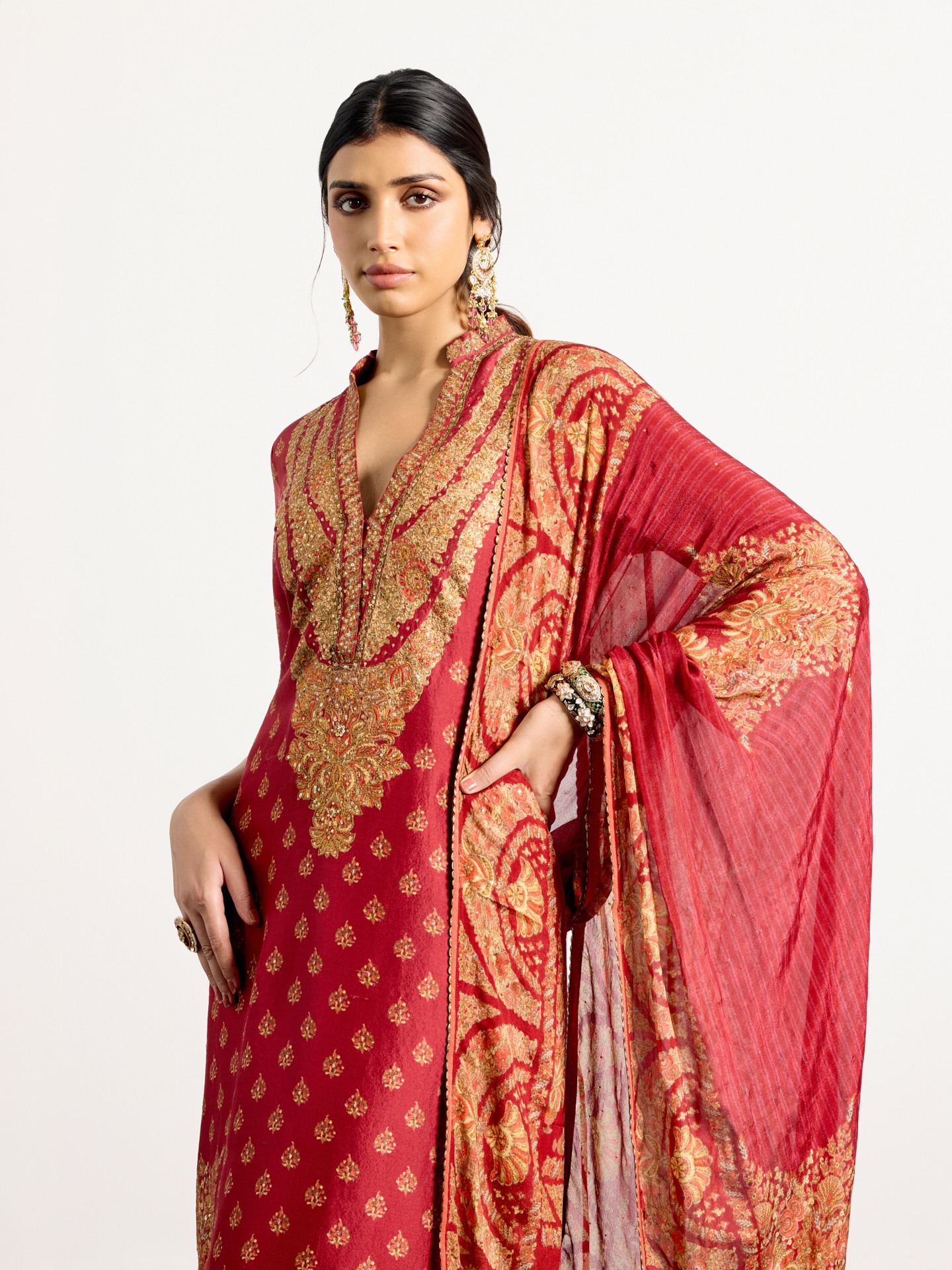 Red Beige Nazia Suit