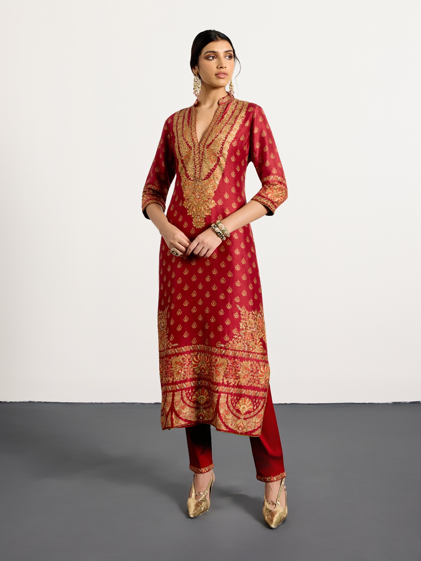 Red Beige Nazia Suit