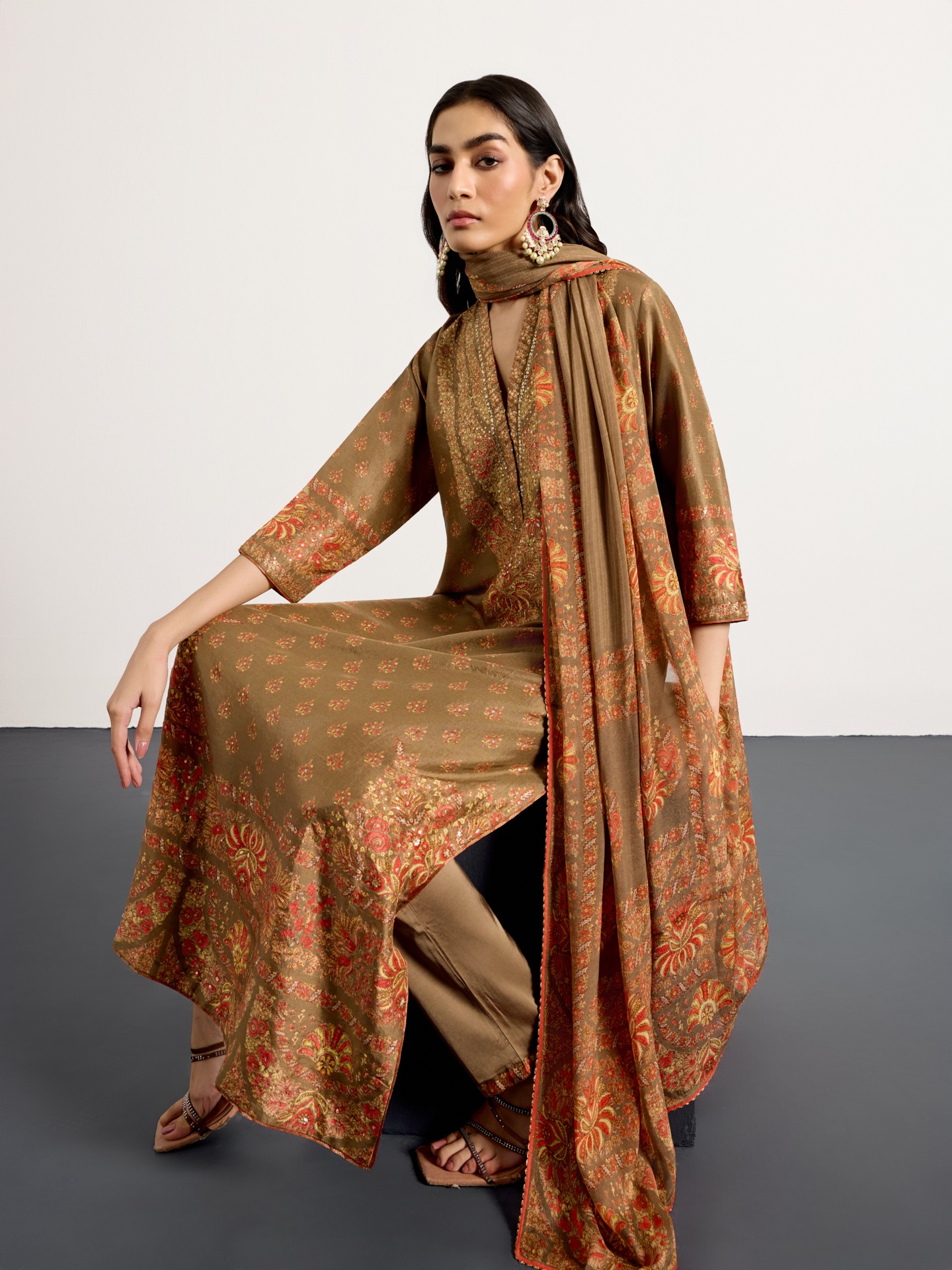 Khaki Beige Nazia Suit