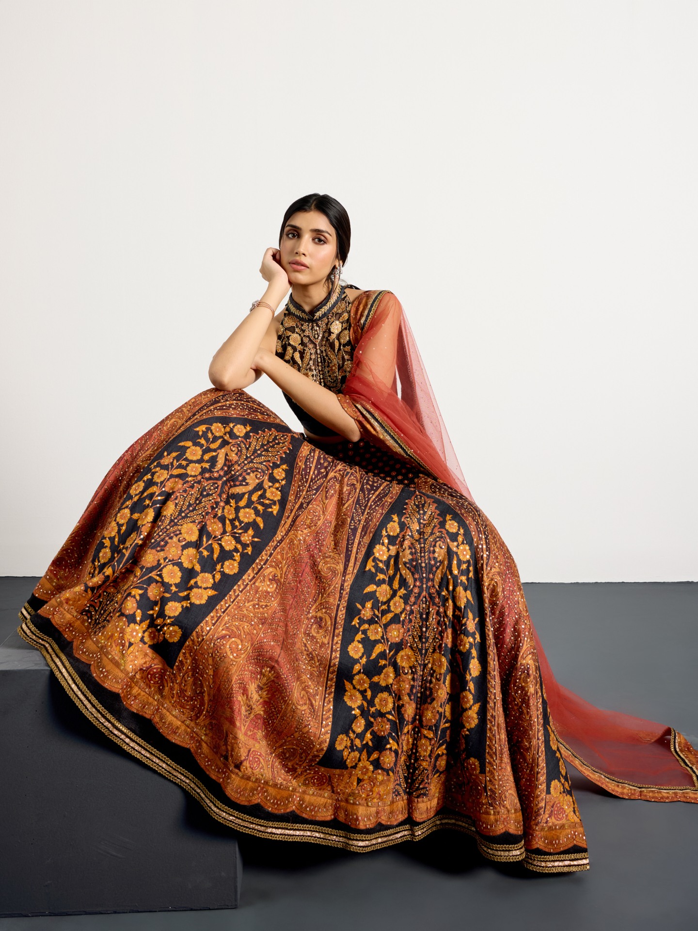 Black Rust Mehroz Lehenga Set