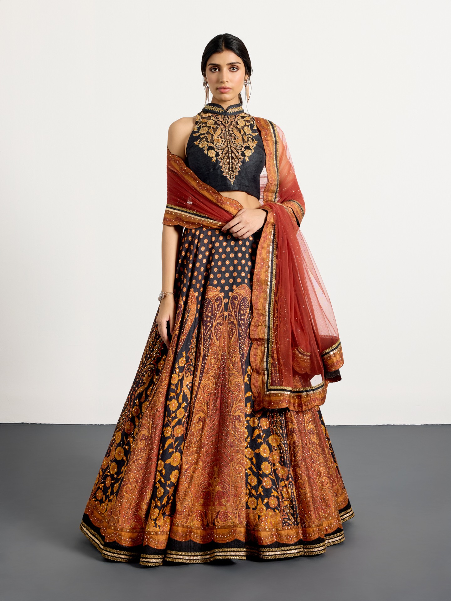 Black Rust Mehroz Lehenga Set