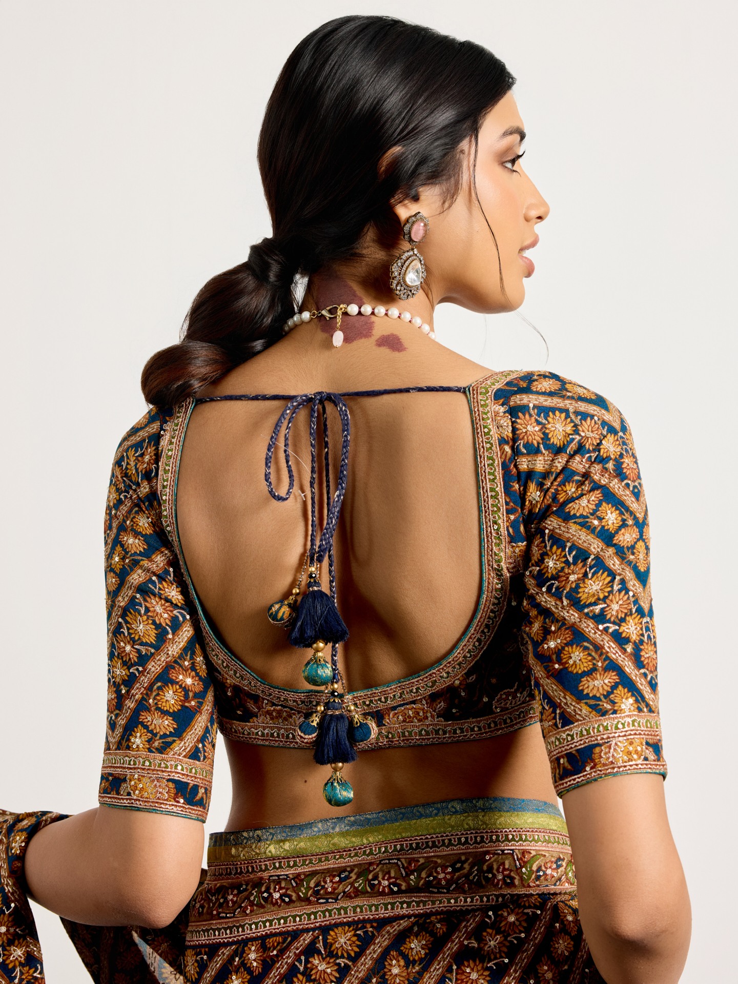 Dark Teal Bougainvilla Saree