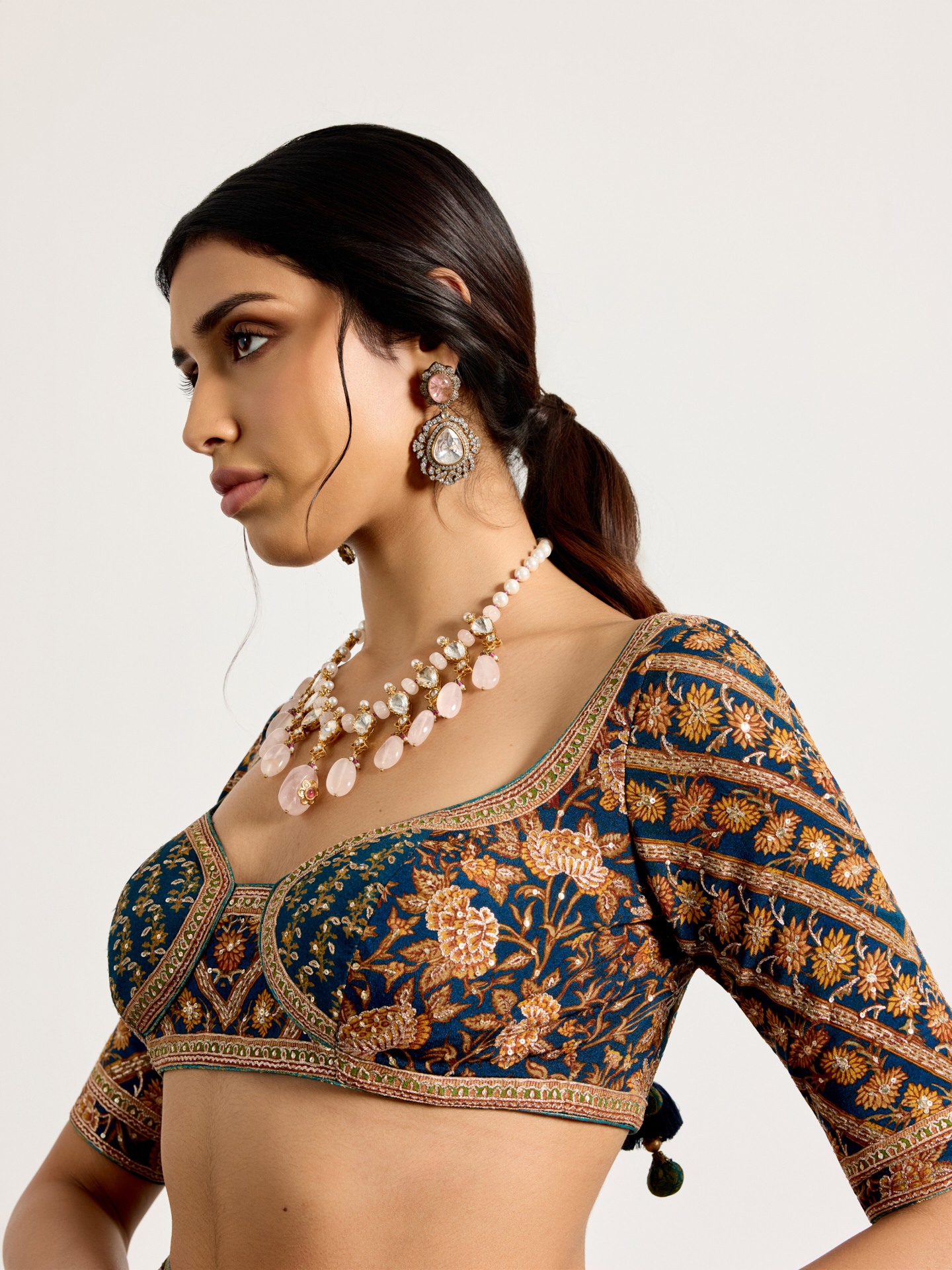 Dark Teal Bougainvilla Saree