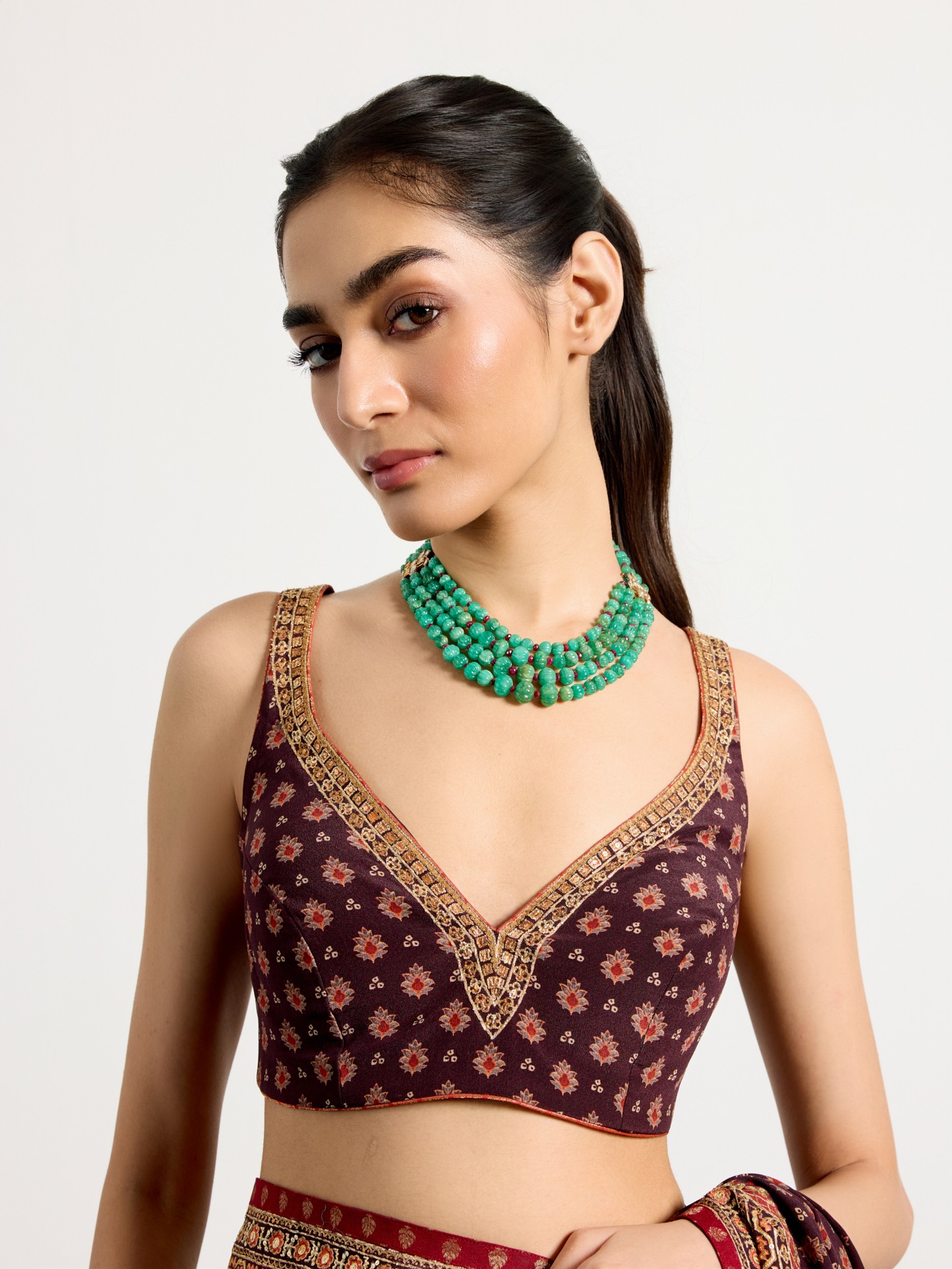 Brown  Multi Bandhni Ajrak Saree