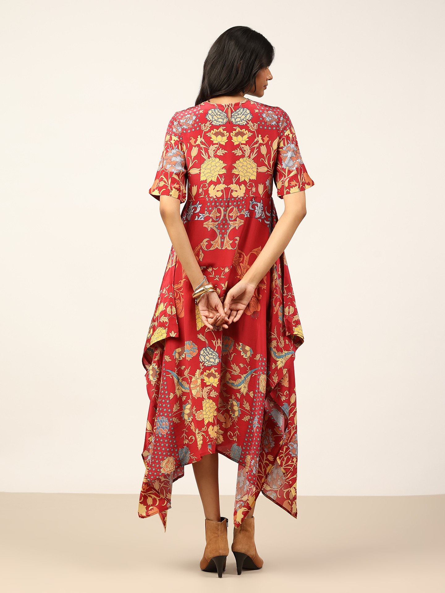 Red & Beige Calico K Dress