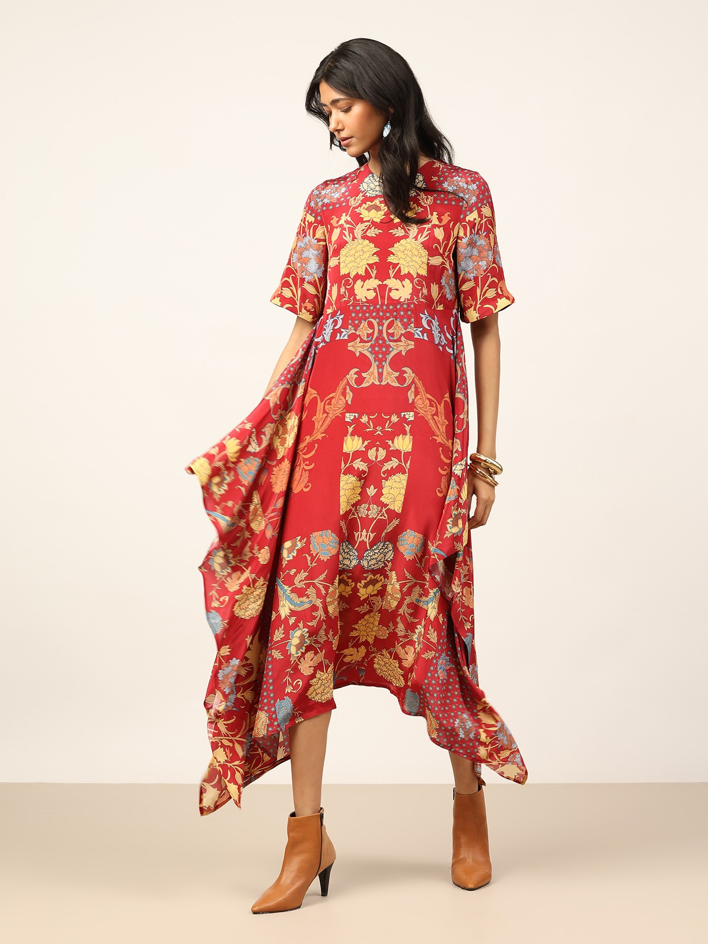 Red & Beige Calico K Dress