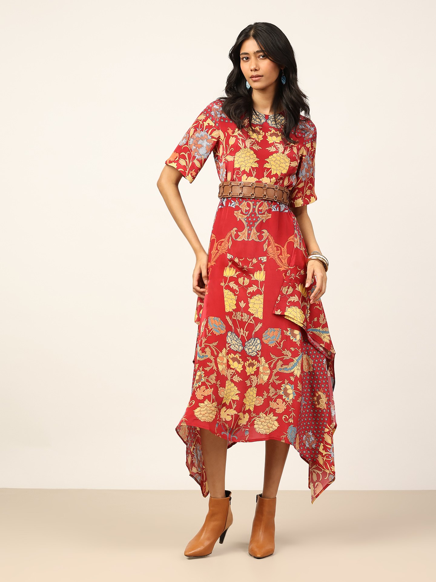 Red & Beige Calico K Dress