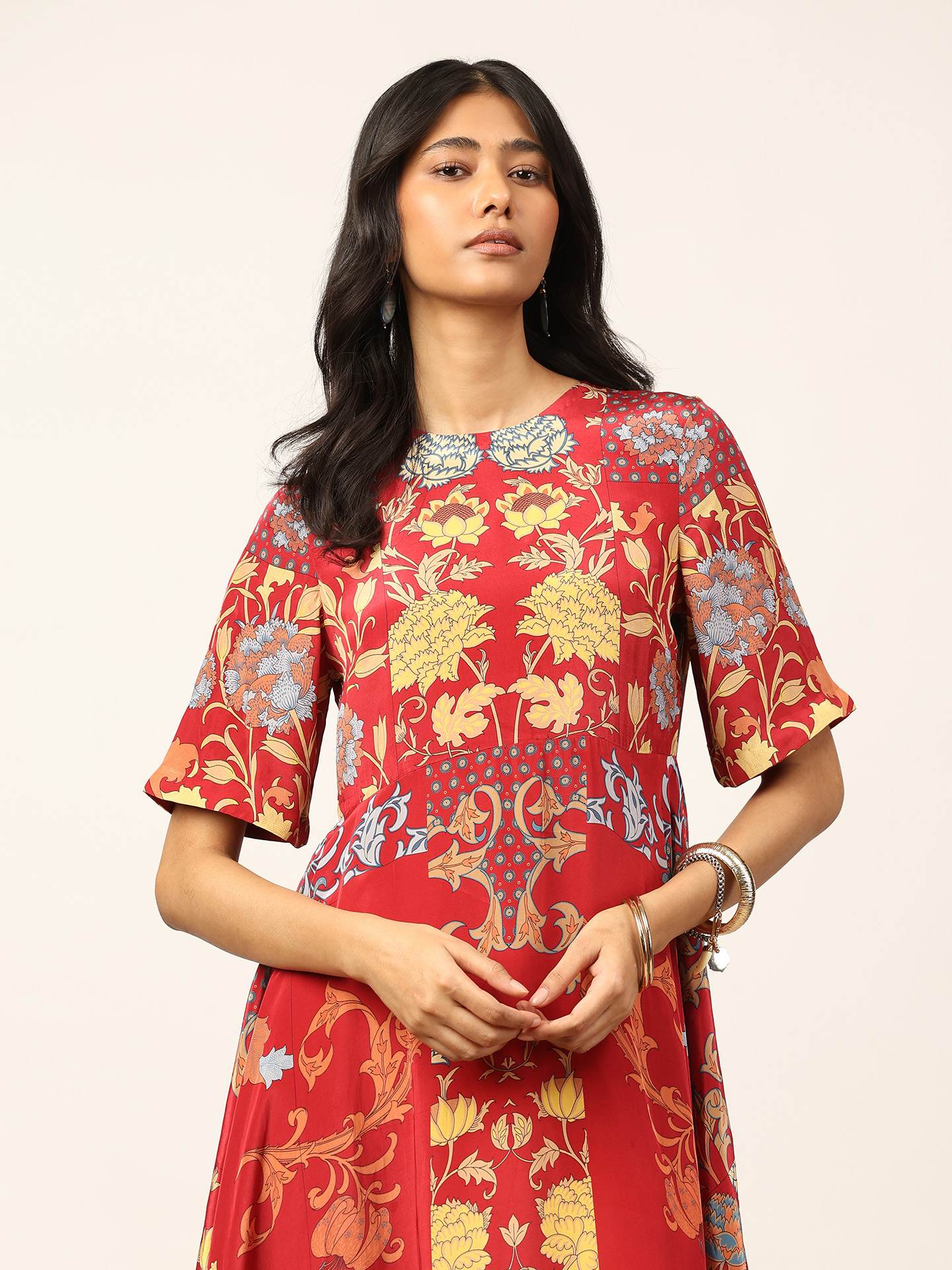 Red & Beige Calico K Dress