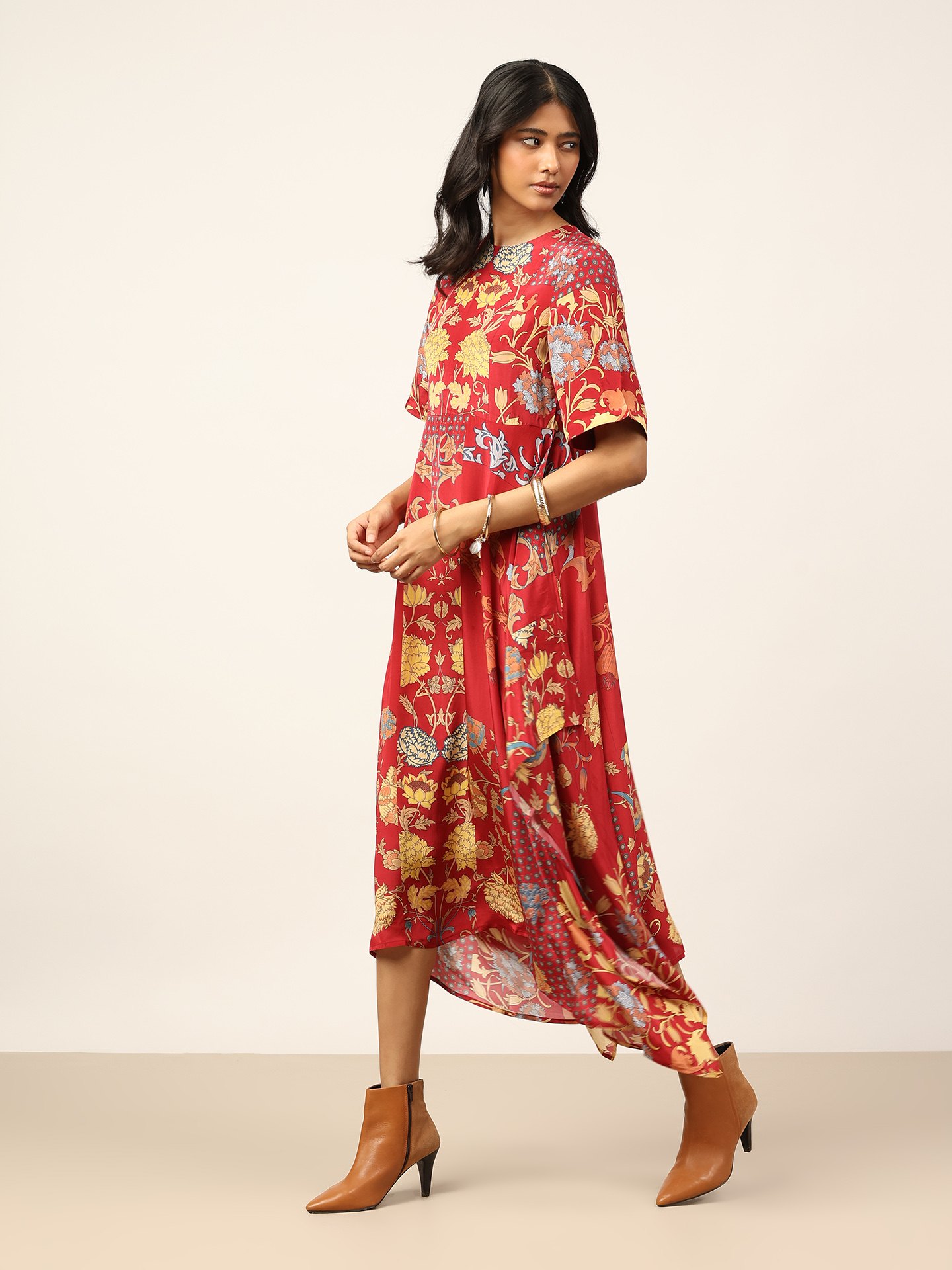 Red & Beige Calico K Dress