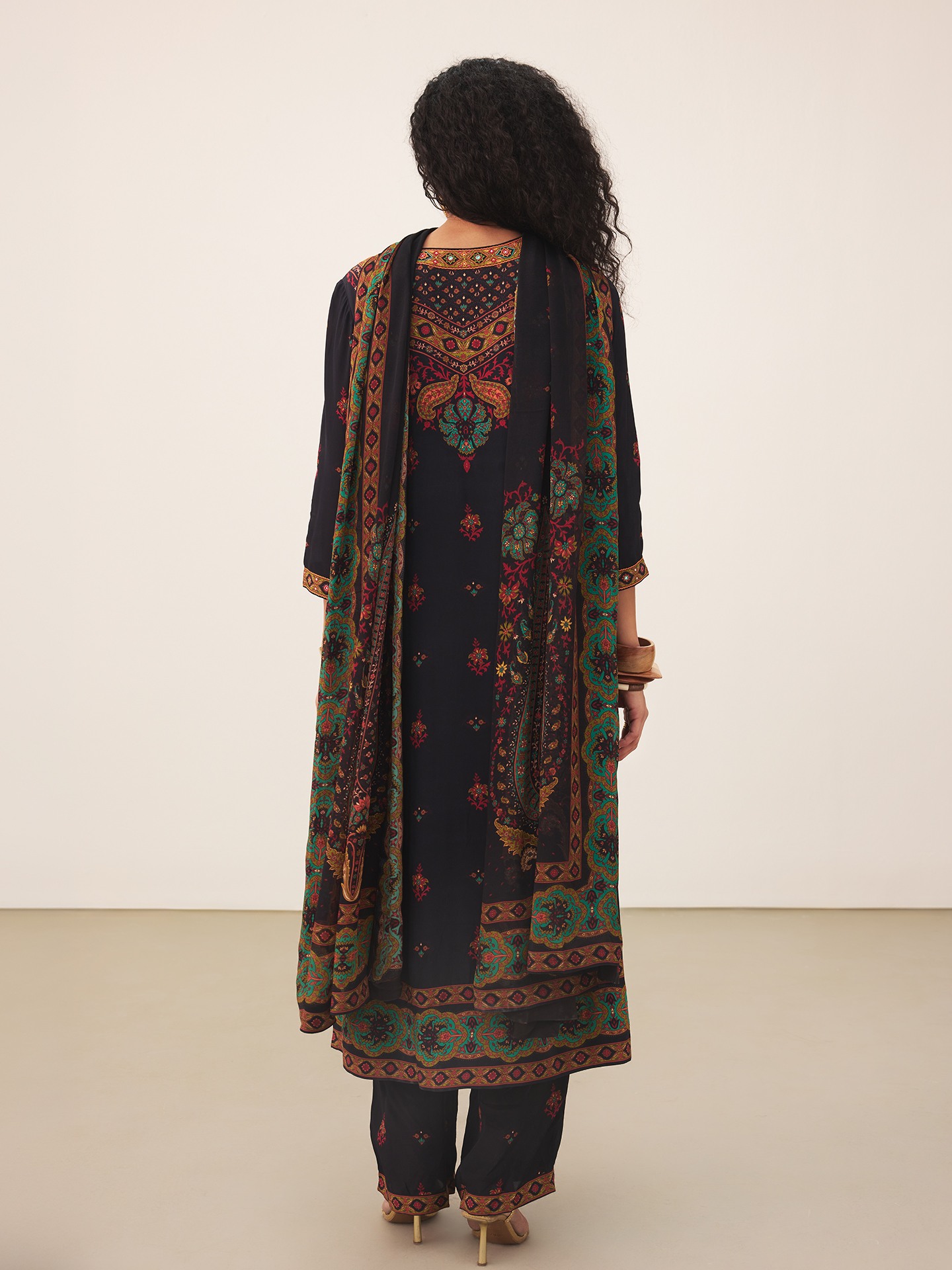 Black & Multi Kalamjama K Suit Set