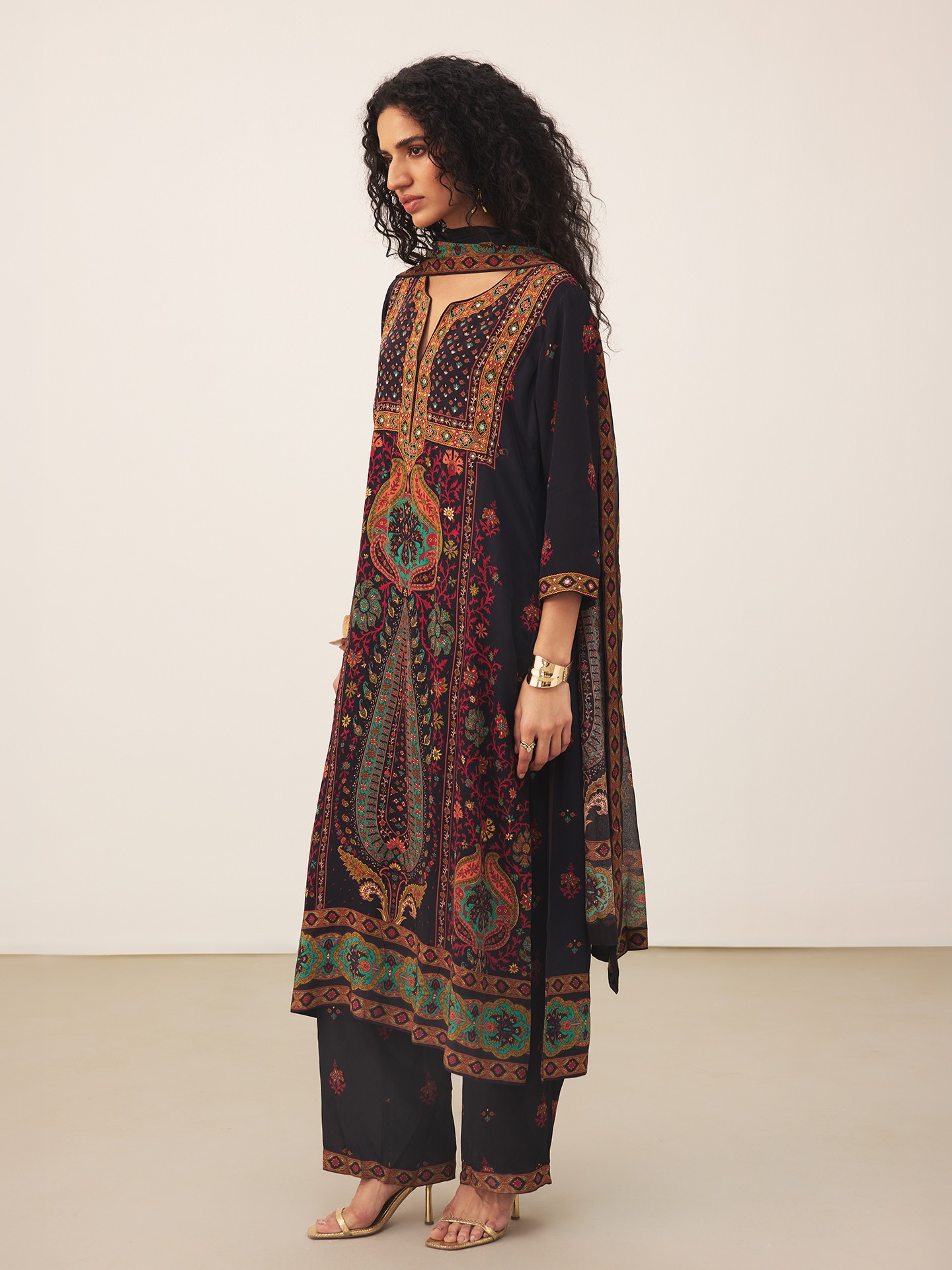 Black & Multi Kalamjama K Suit Set