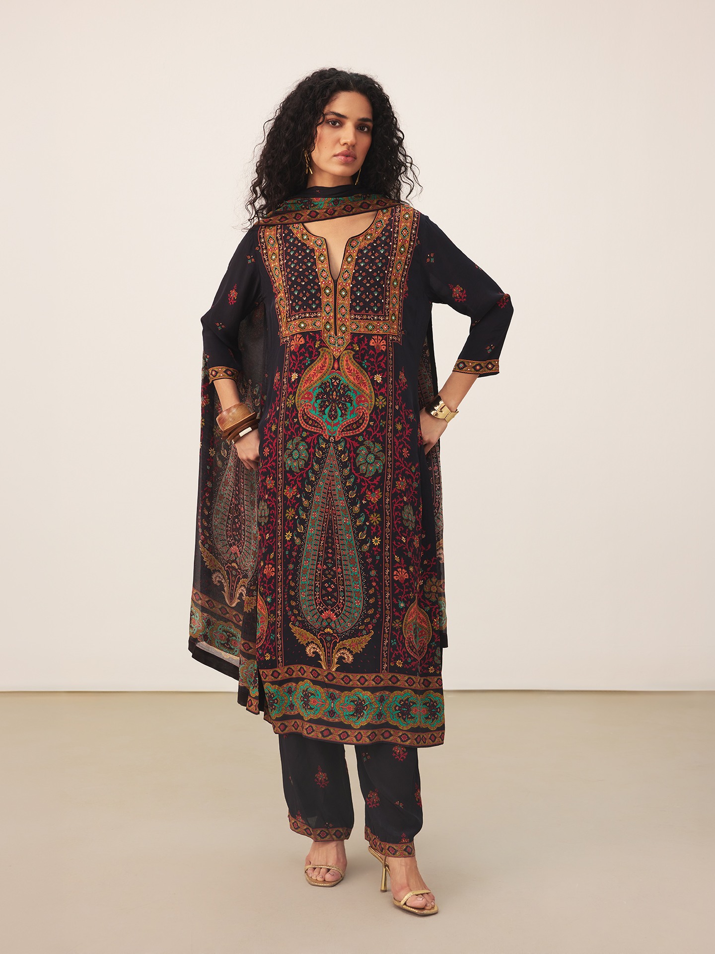 Black & Multi Kalamjama K Suit Set