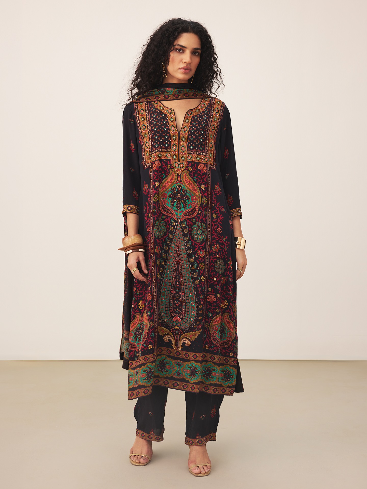 Black & Multi Kalamjama K Suit Set