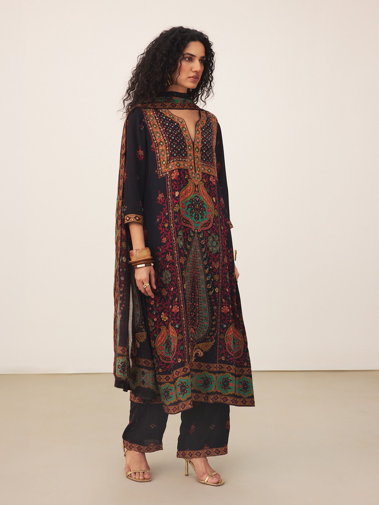 Black & Multi Kalamjama K Suit Set