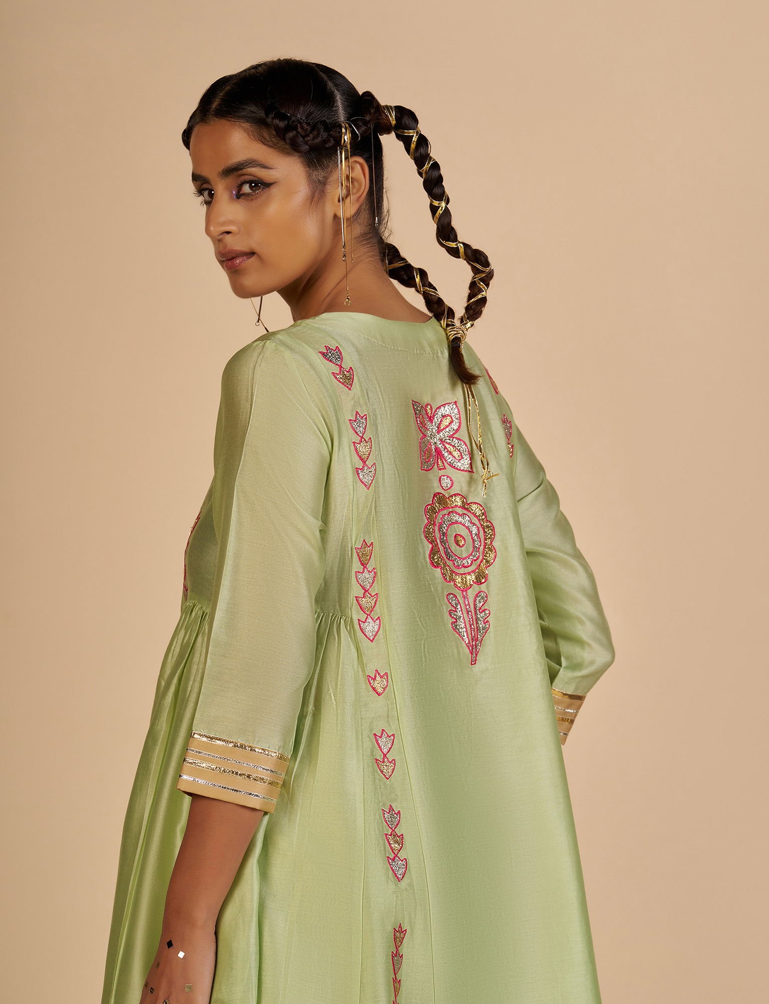 Green Gathered Kurta