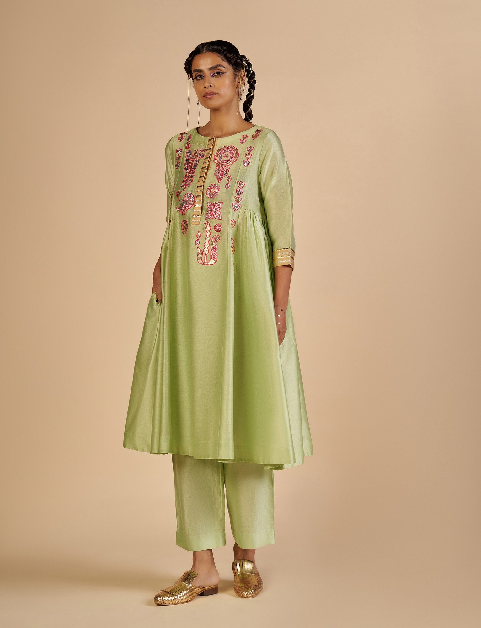 Green Gathered Kurta