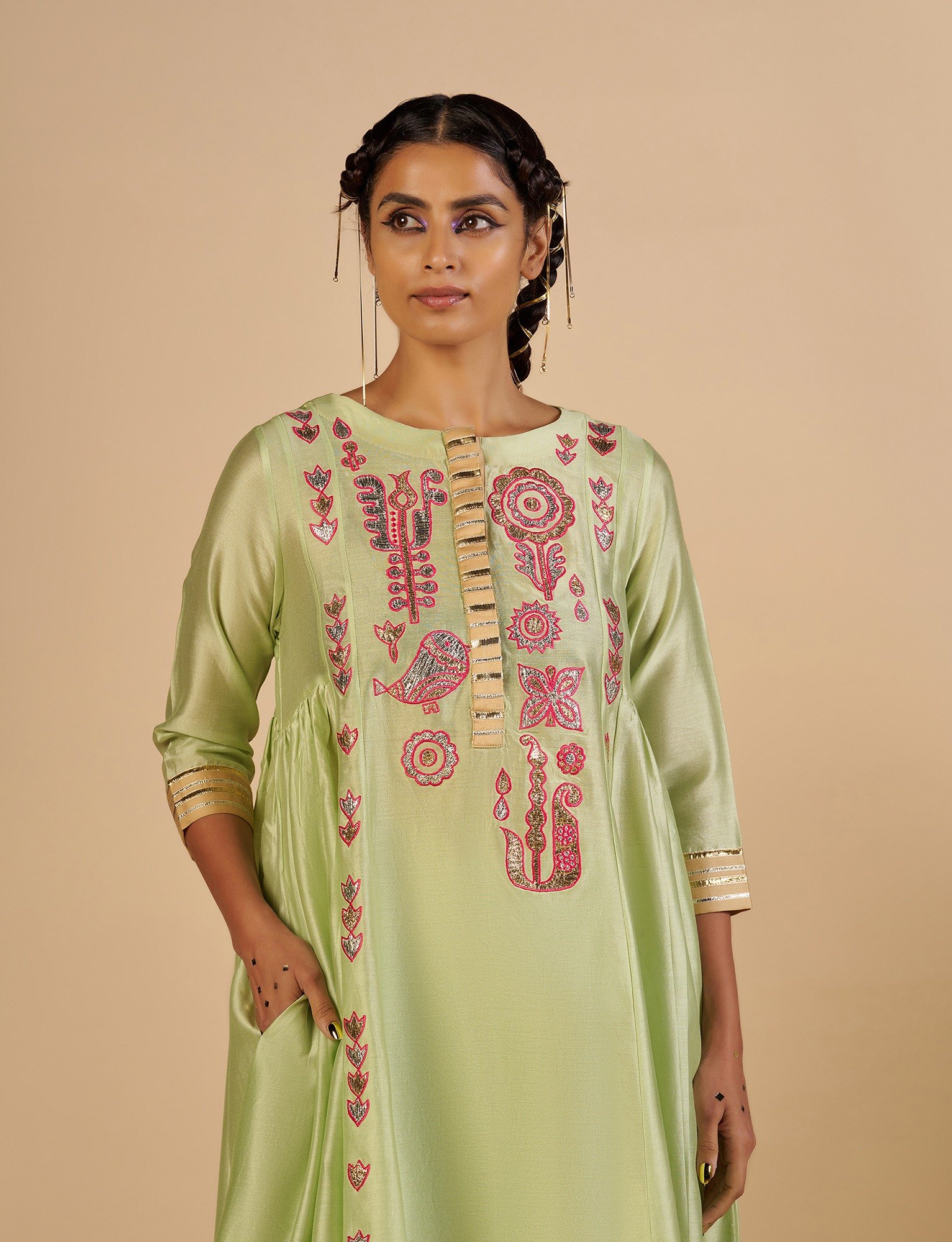 Green Gathered Kurta