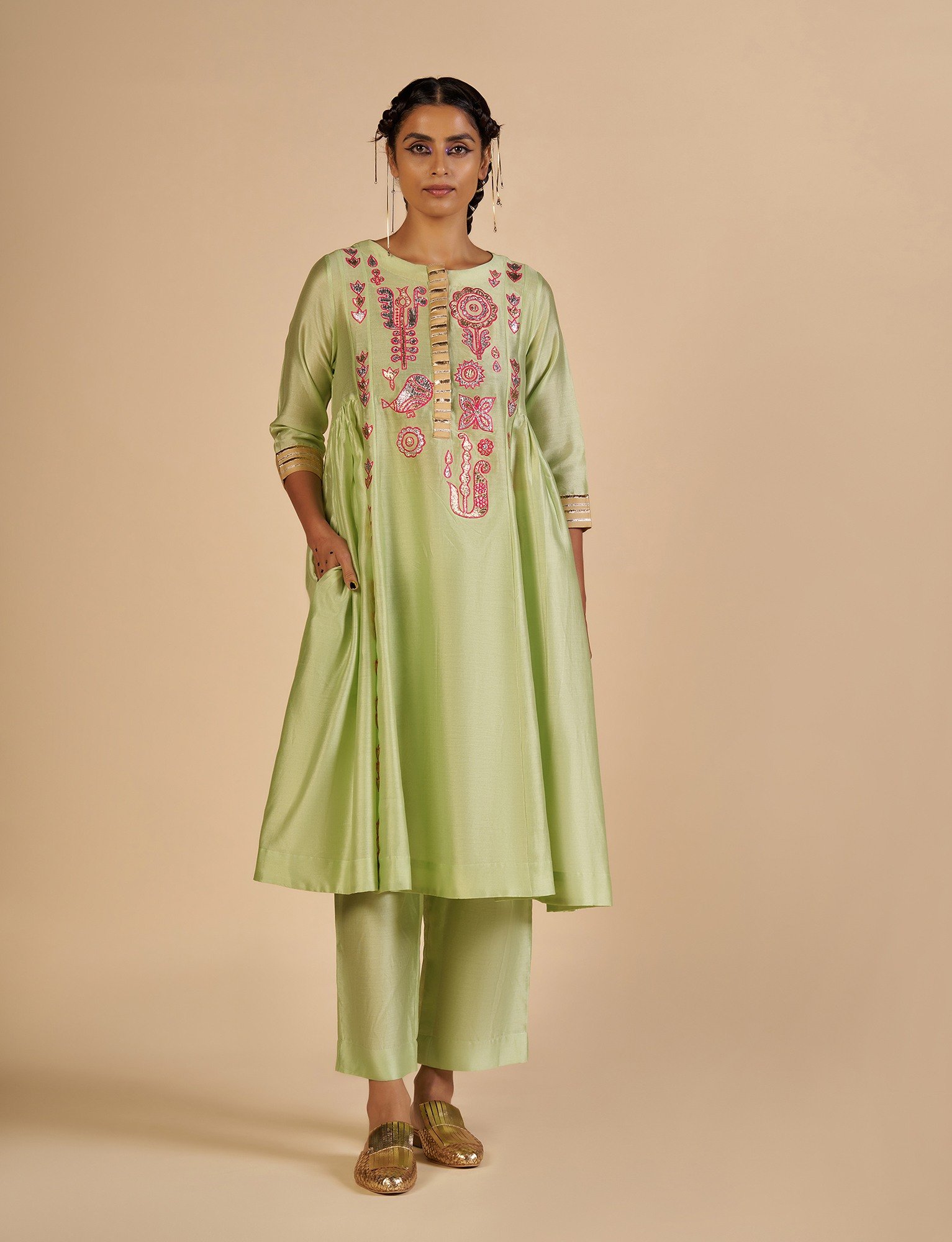 Green Gathered Kurta