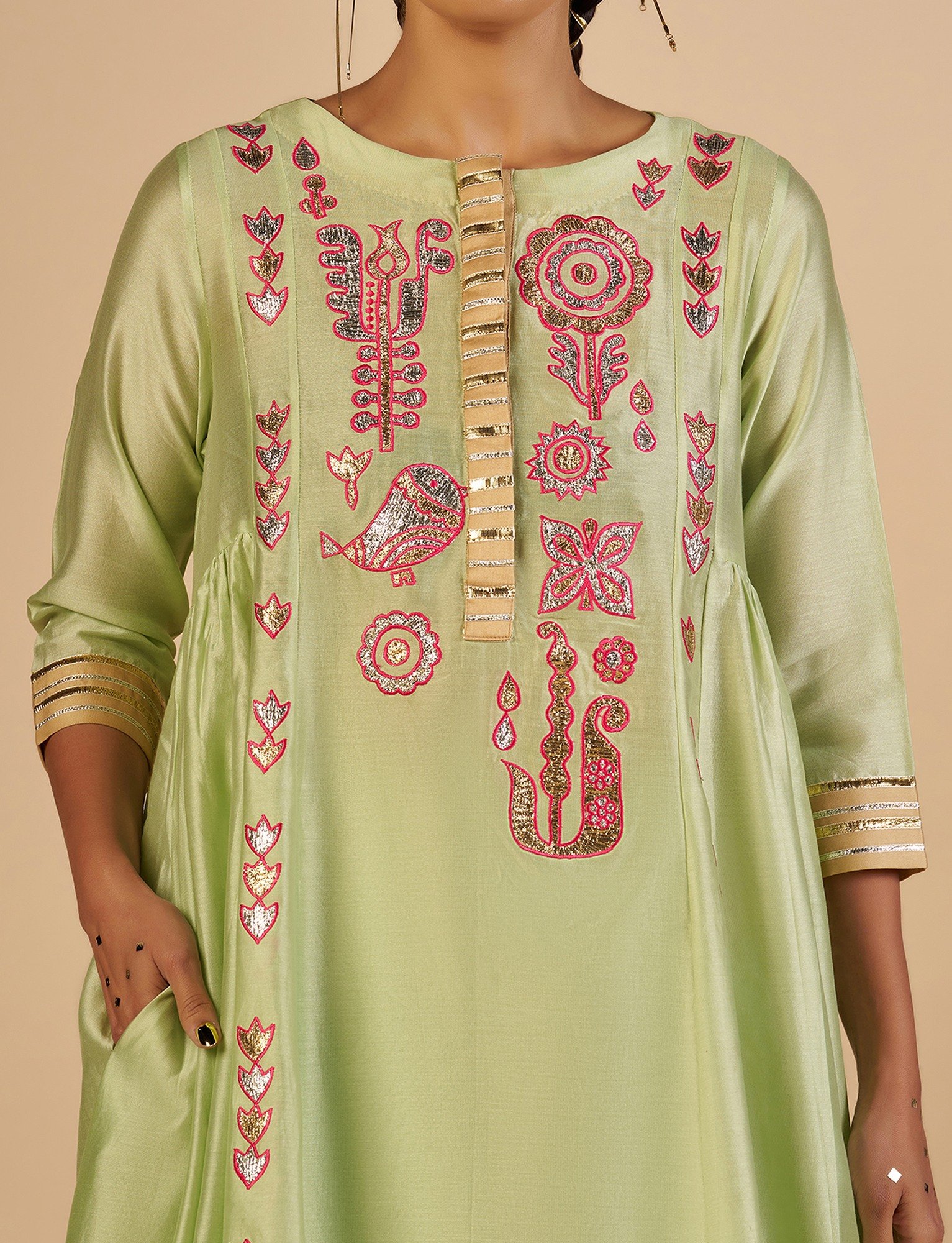Green Gathered Kurta