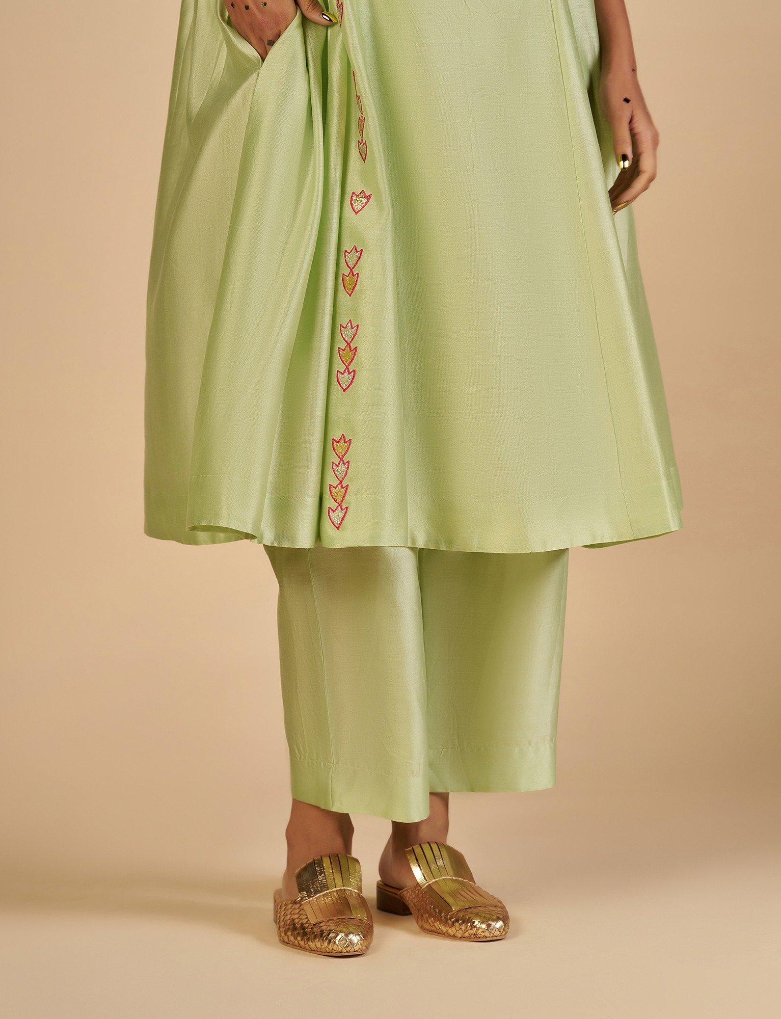 Green Gathered Kurta