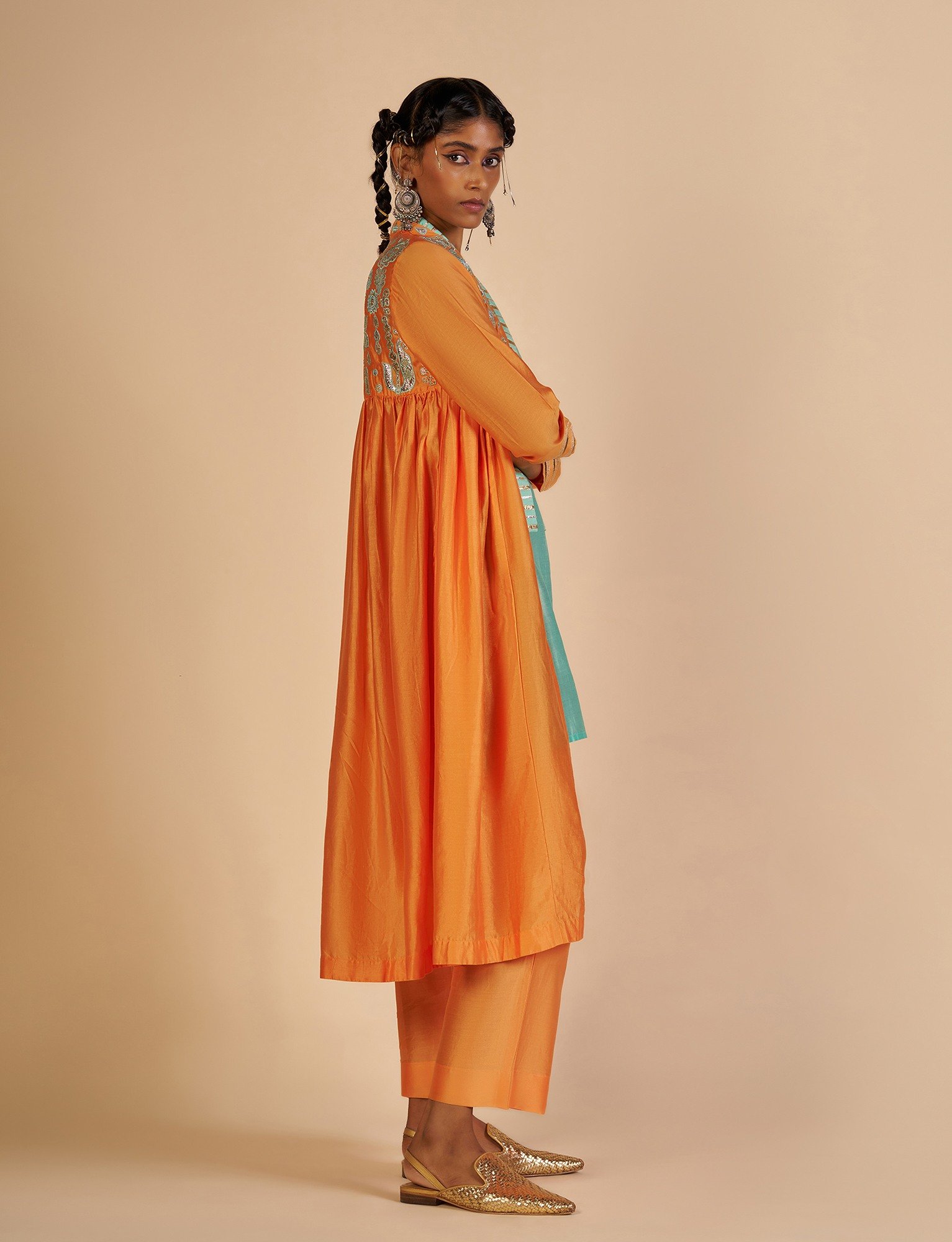 Orange Gathered Coat