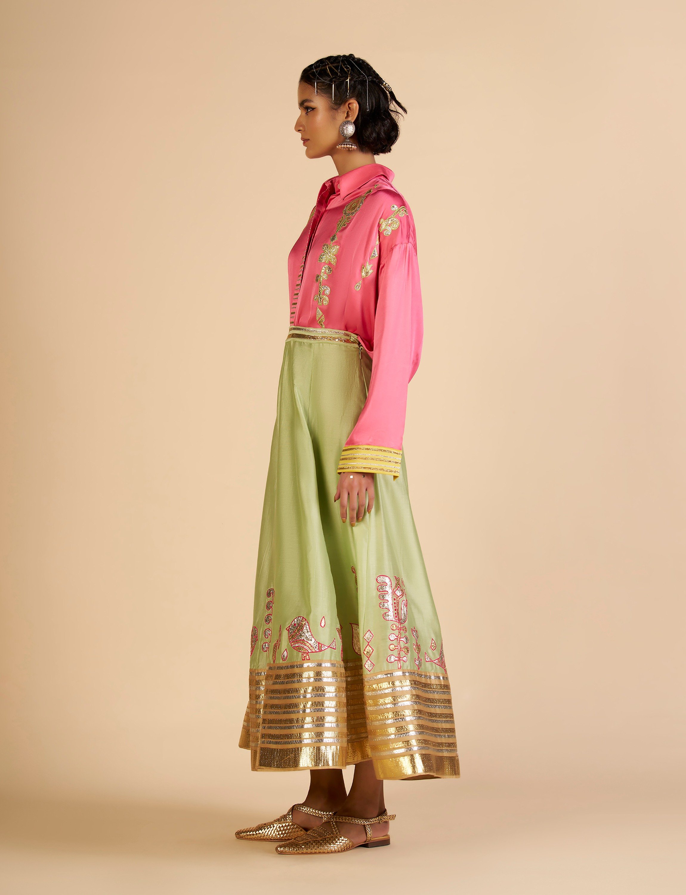 Pista Embroidered Color block Skirt