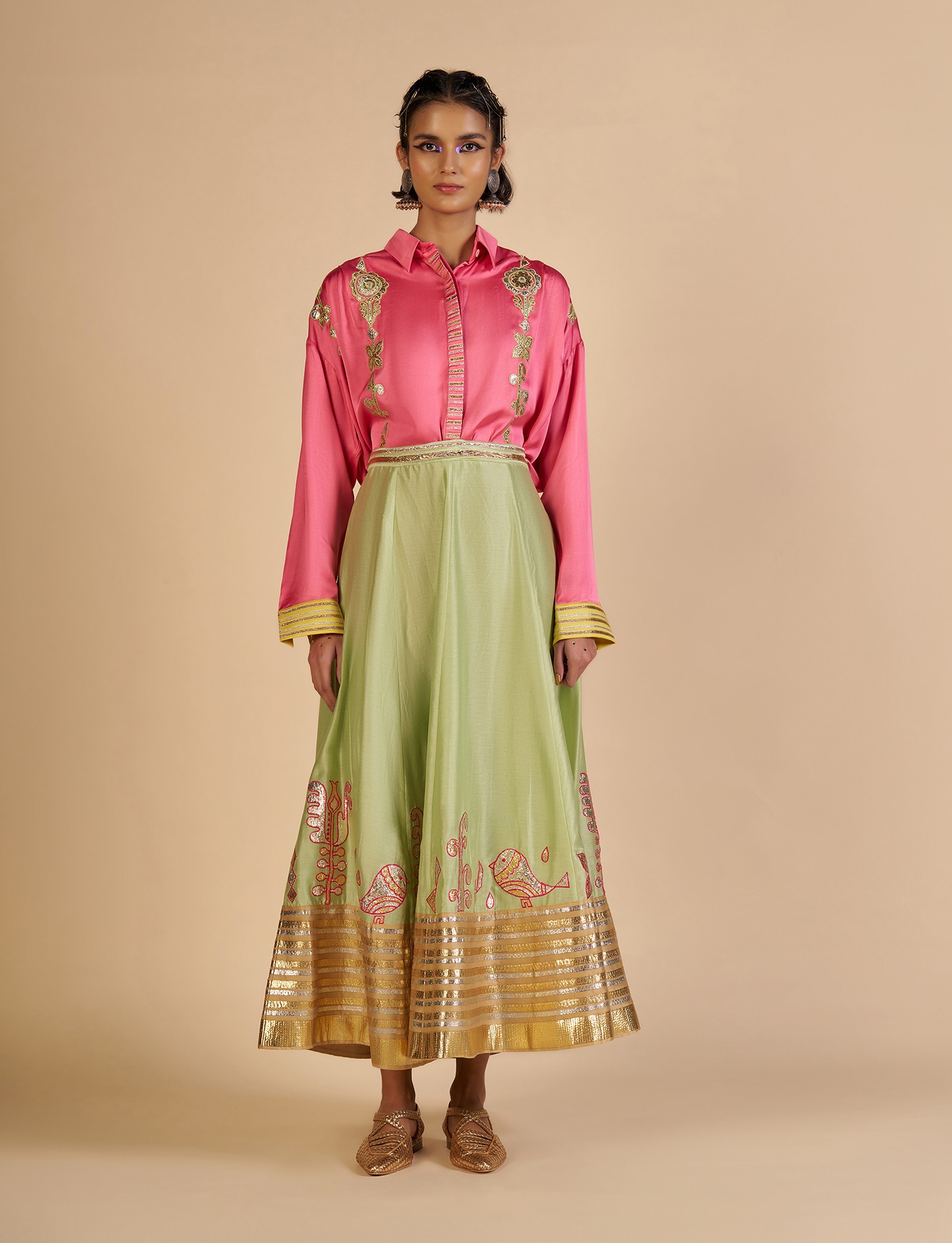 Pista Embroidered Color block Skirt