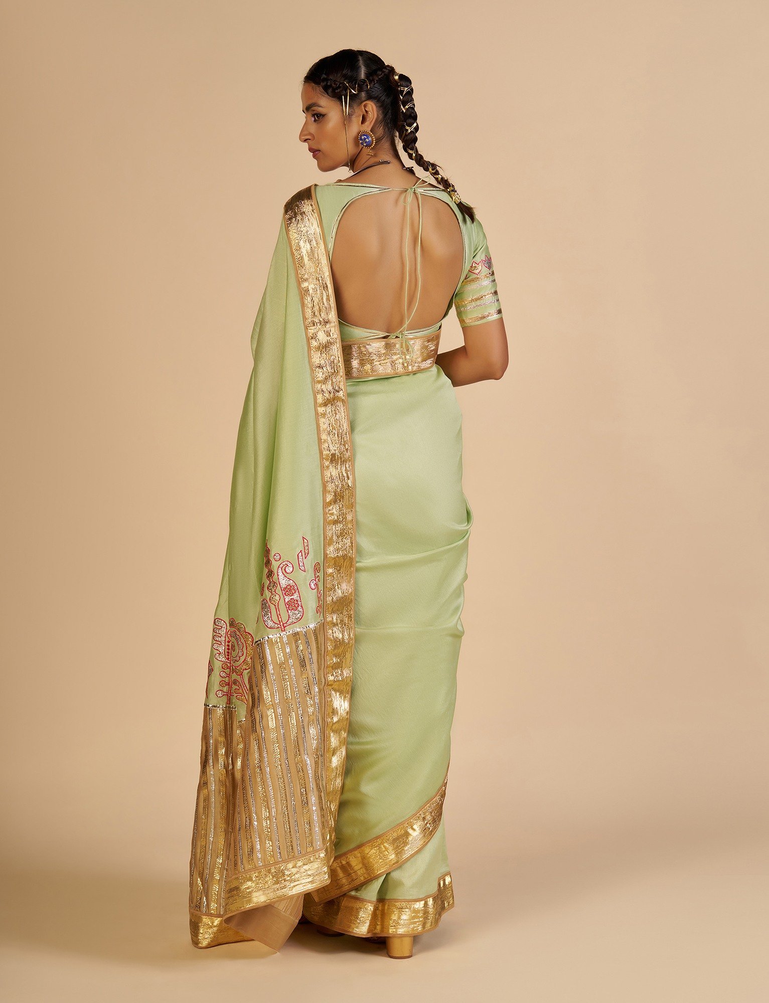 Pista Embroidered color block Sari