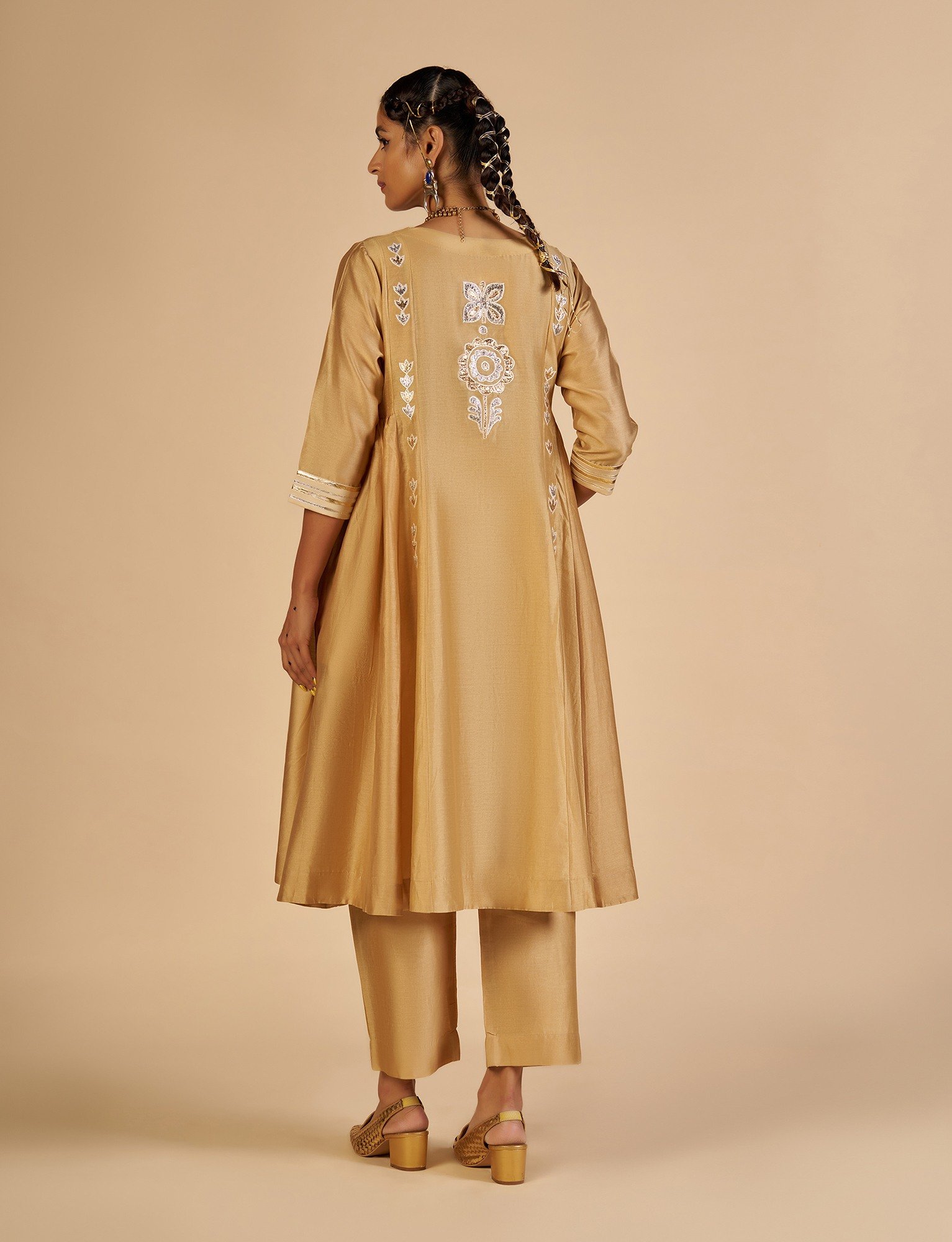 Beige Gathered Kurta