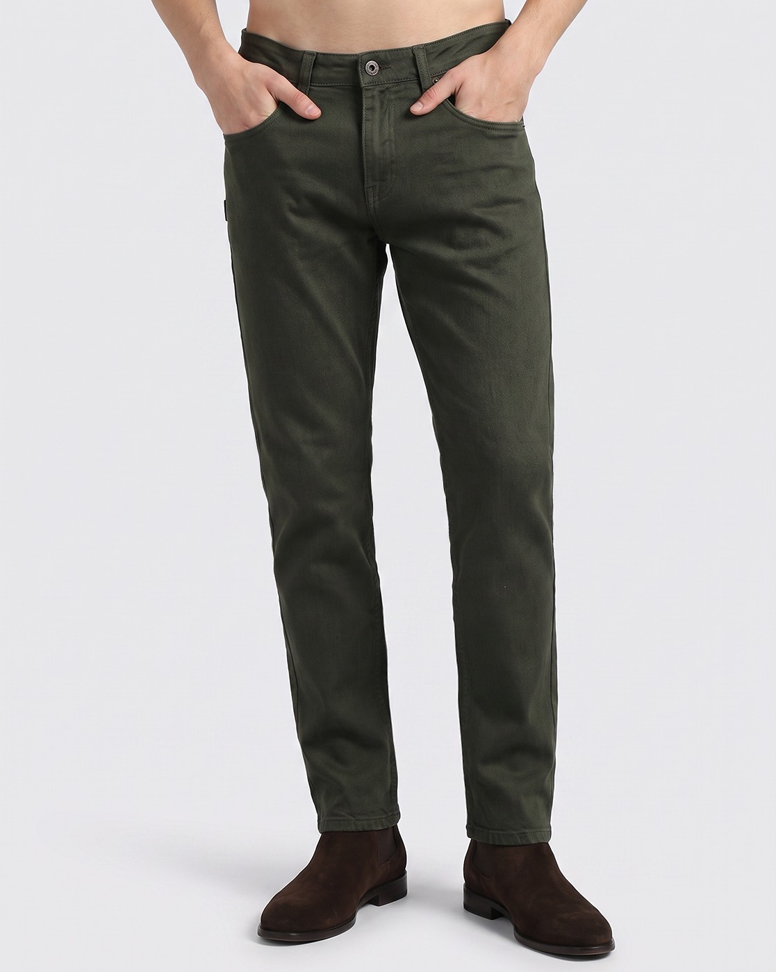 Men's Green Straight Fit Jeans