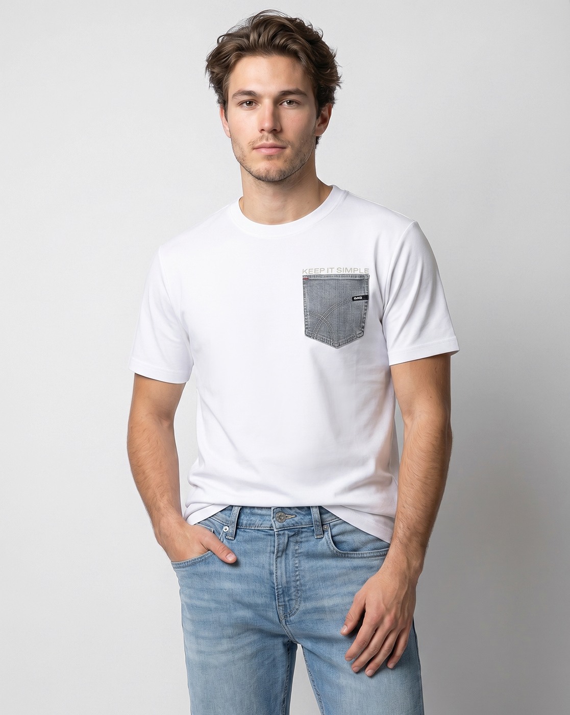 GAS | Denim Moda Boxy Fit Crewneck T-Shirt with Signature Branding