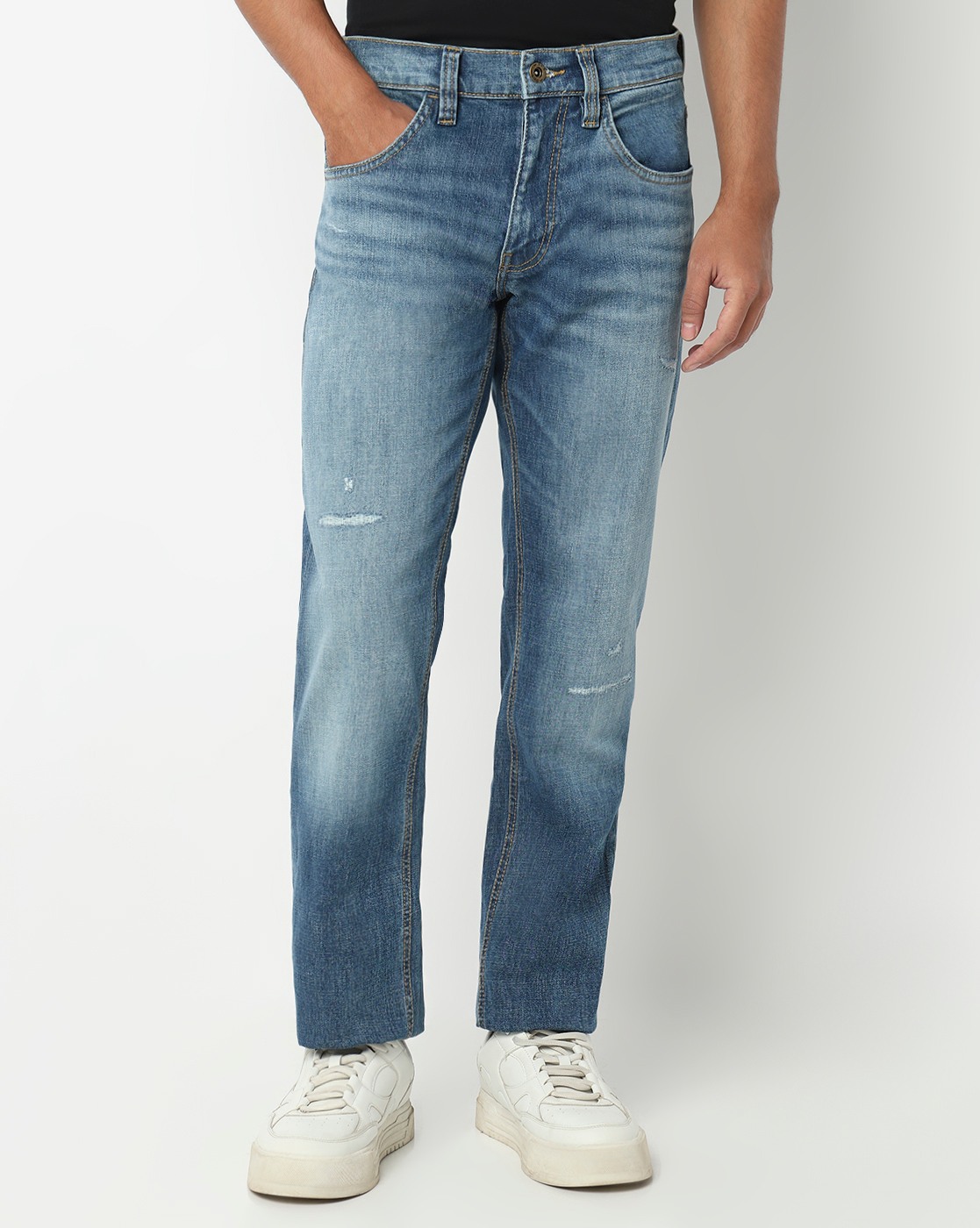 GAS | Artisan Straight Fit Jaxon Mid Wash Crosshatch Distress Jeans