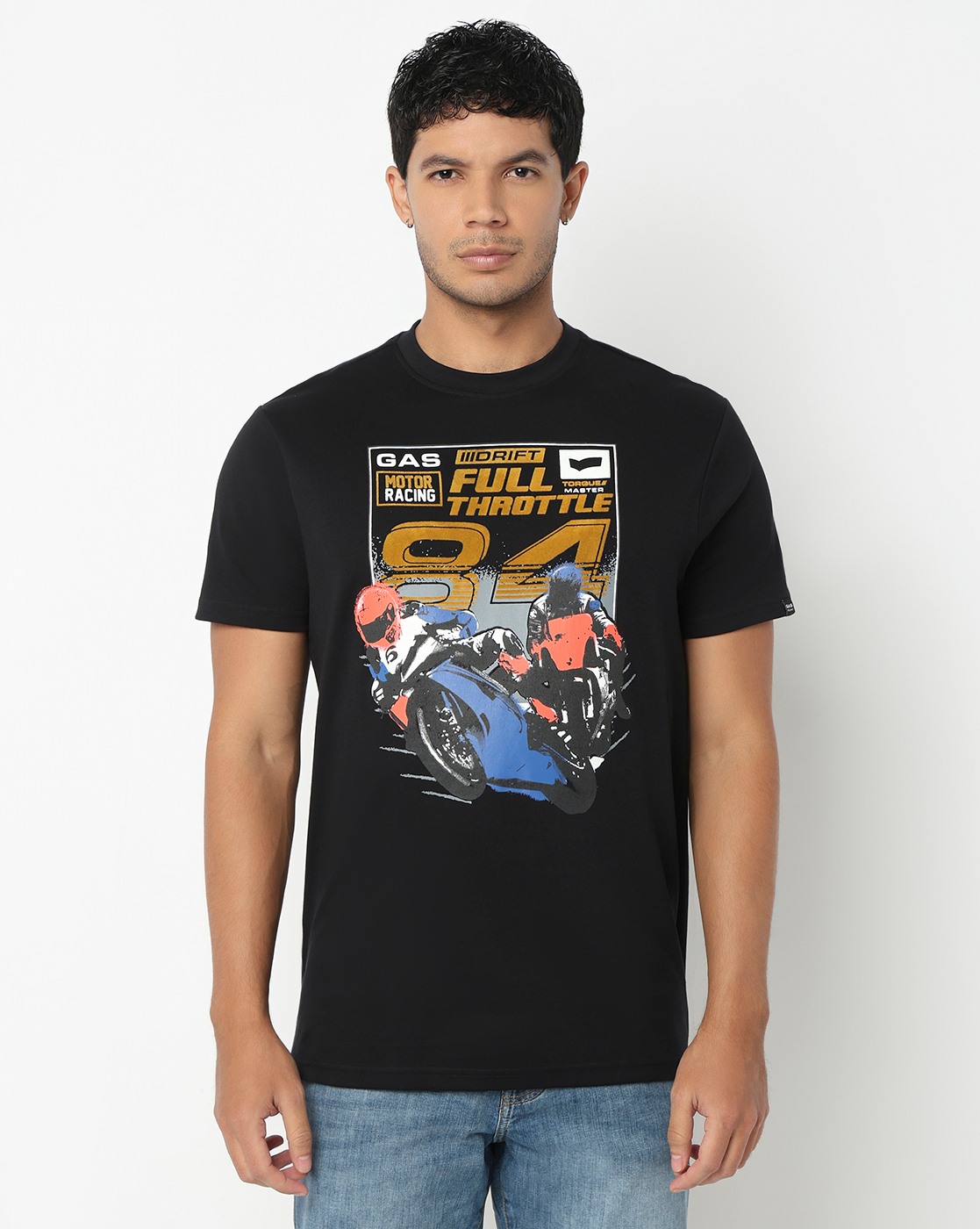 GAS | Gas Moto Regular Fit Crewneck T-Shirt with Signature Branding