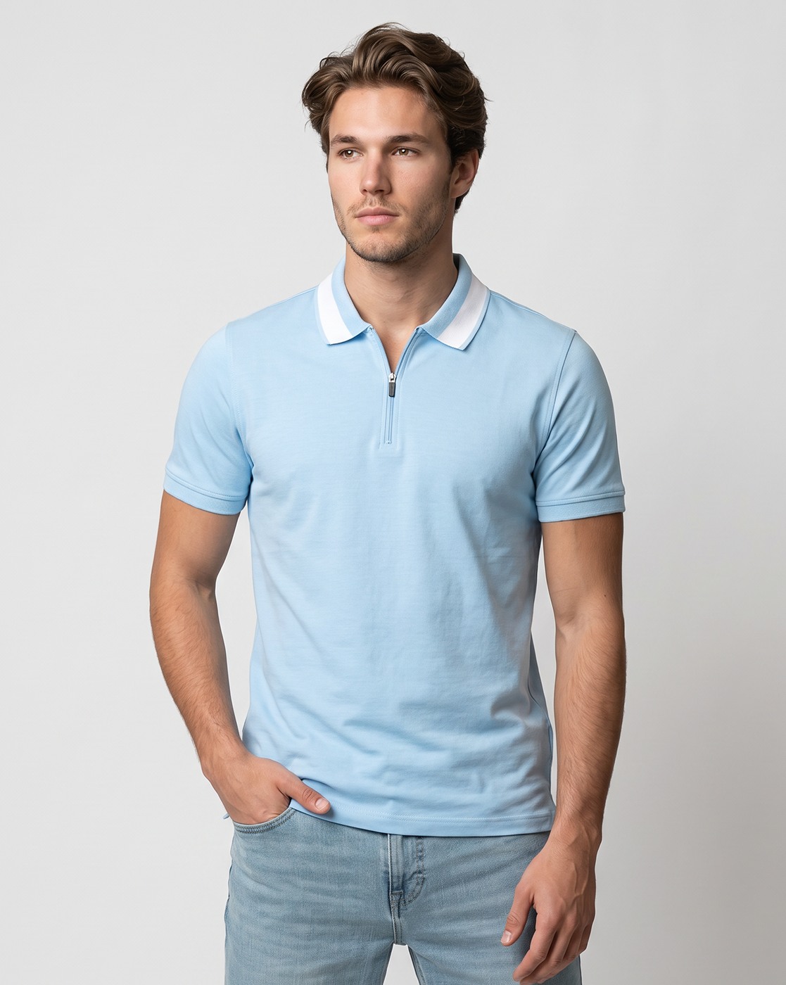 Men's Stretch Zipper Polo T-Shirt
