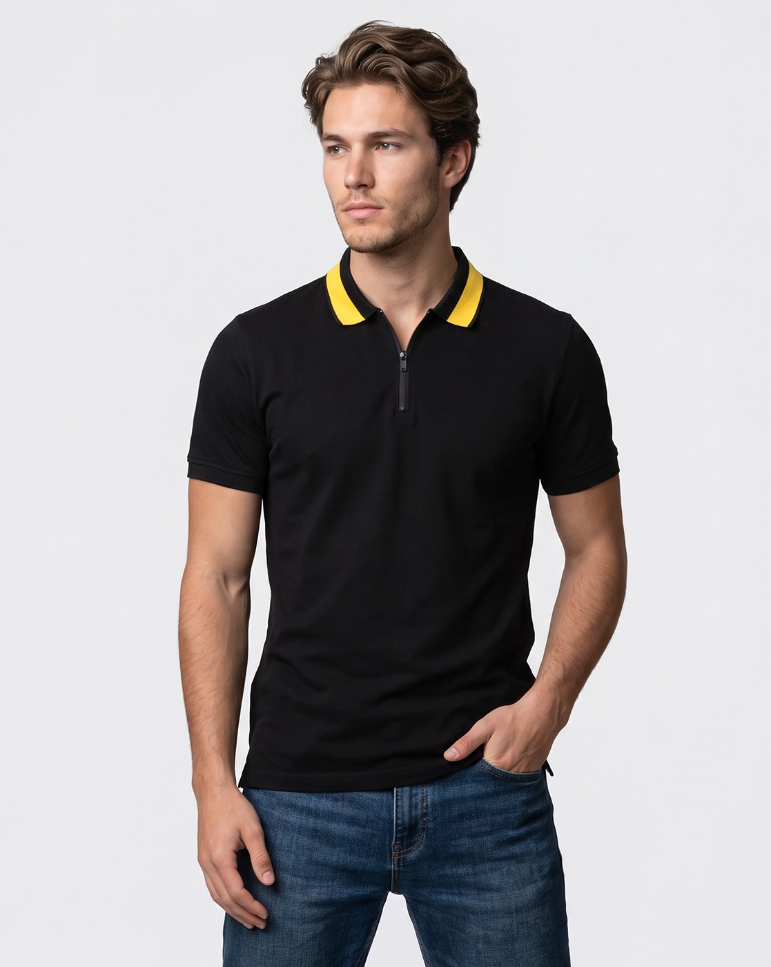 Men's Stretch Zipper Polo T-Shirt