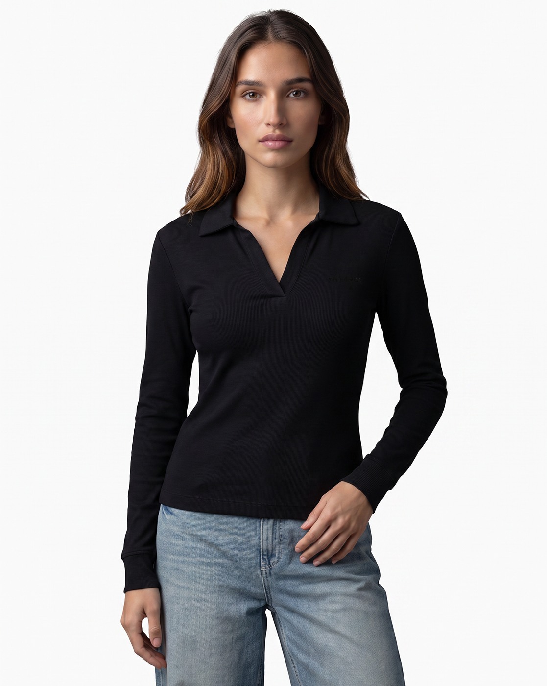 Long Sleeve Cotton Polo Top