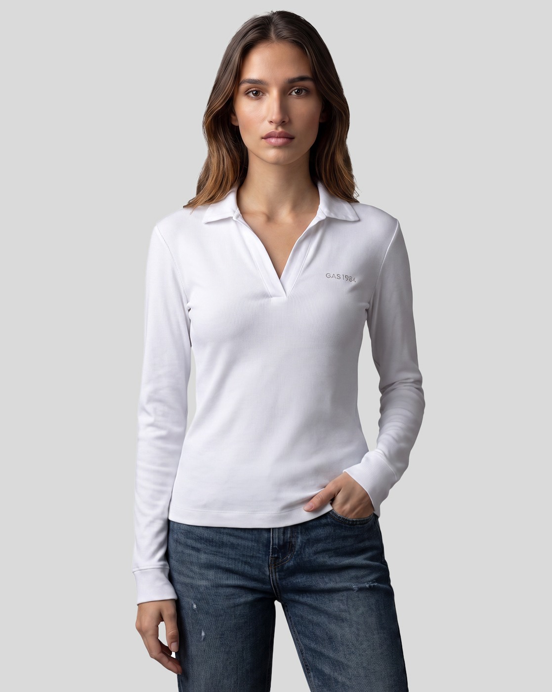 Long Sleeve Cotton Polo Top