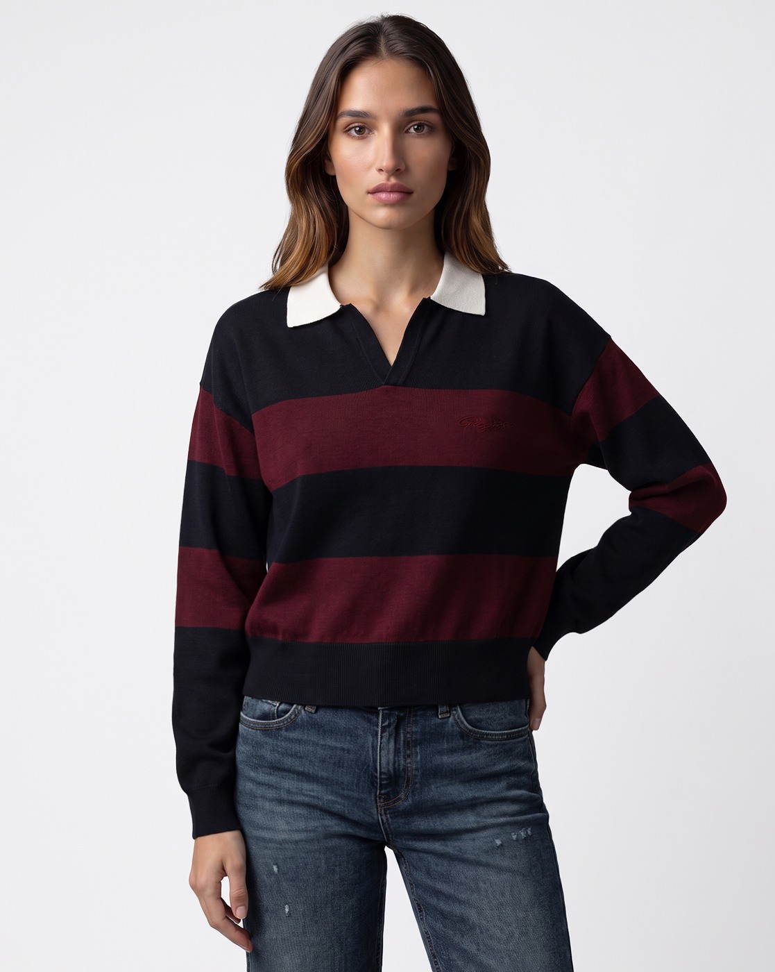 Striped Collar Knit Polo