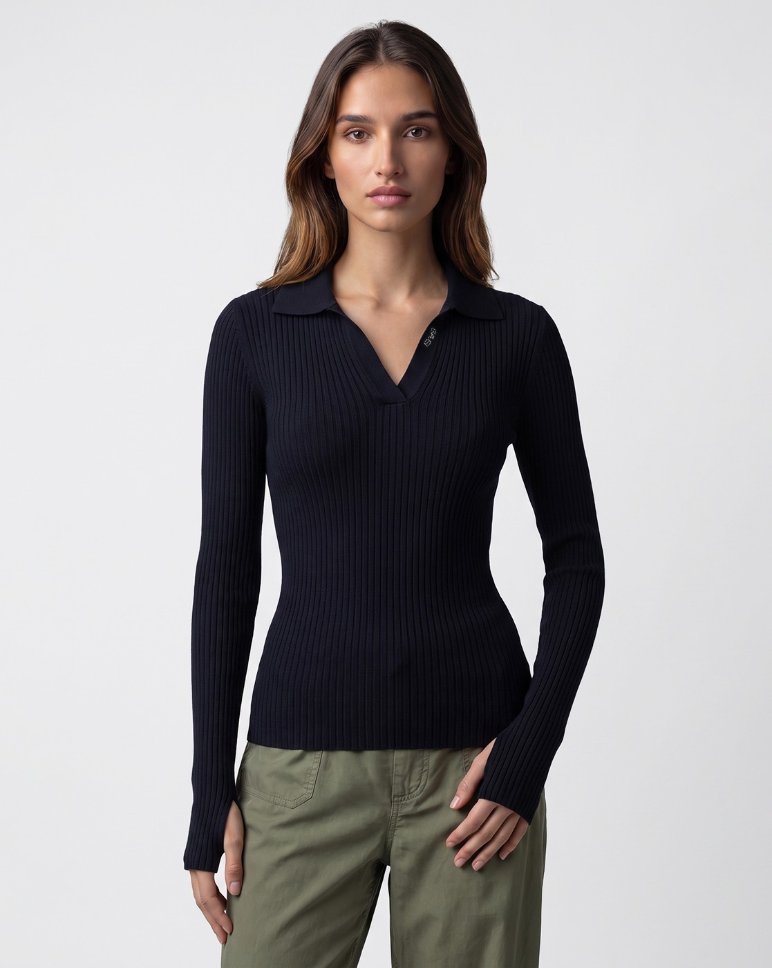 Ribbed Collar Knit Polo