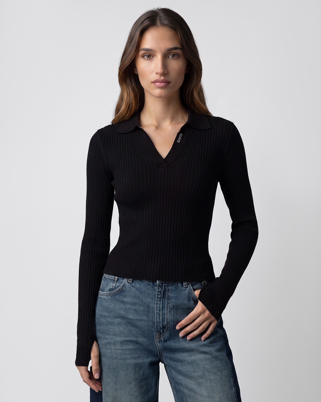 Ribbed Collar Knit Polo