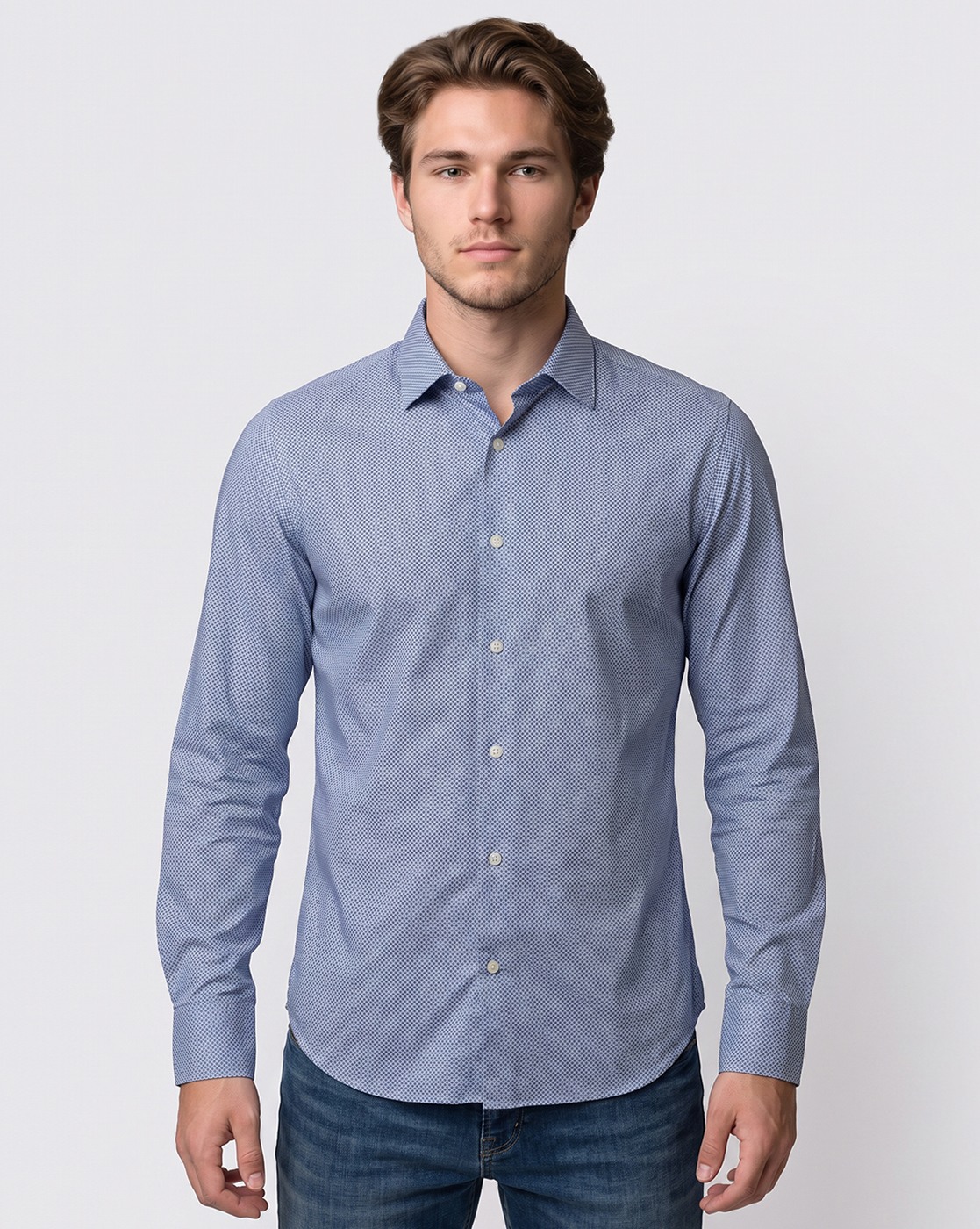 Men's Blue All-Over Print Slim Fit Shirt