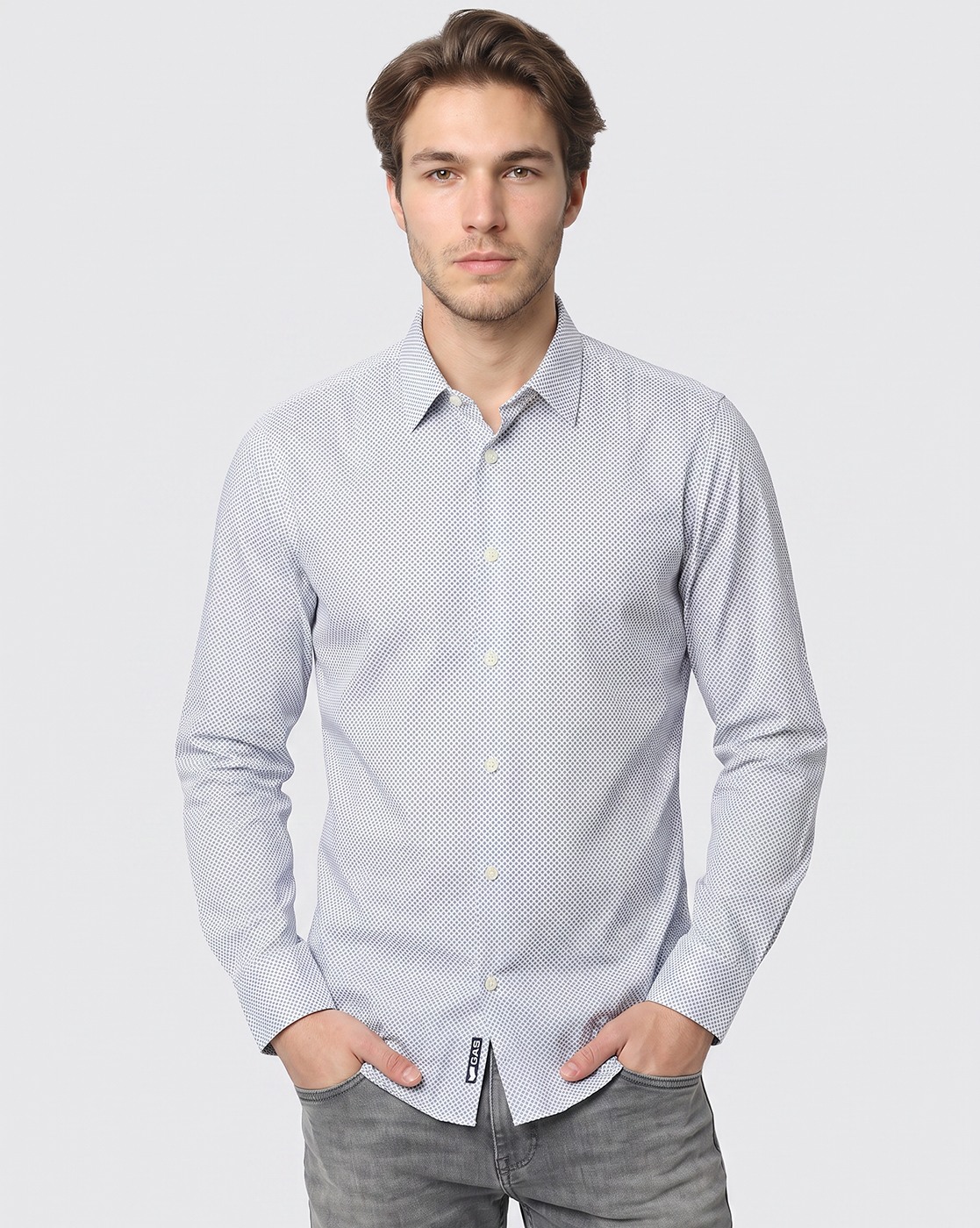 Men's White All-Over Print Slim Fit Shirt