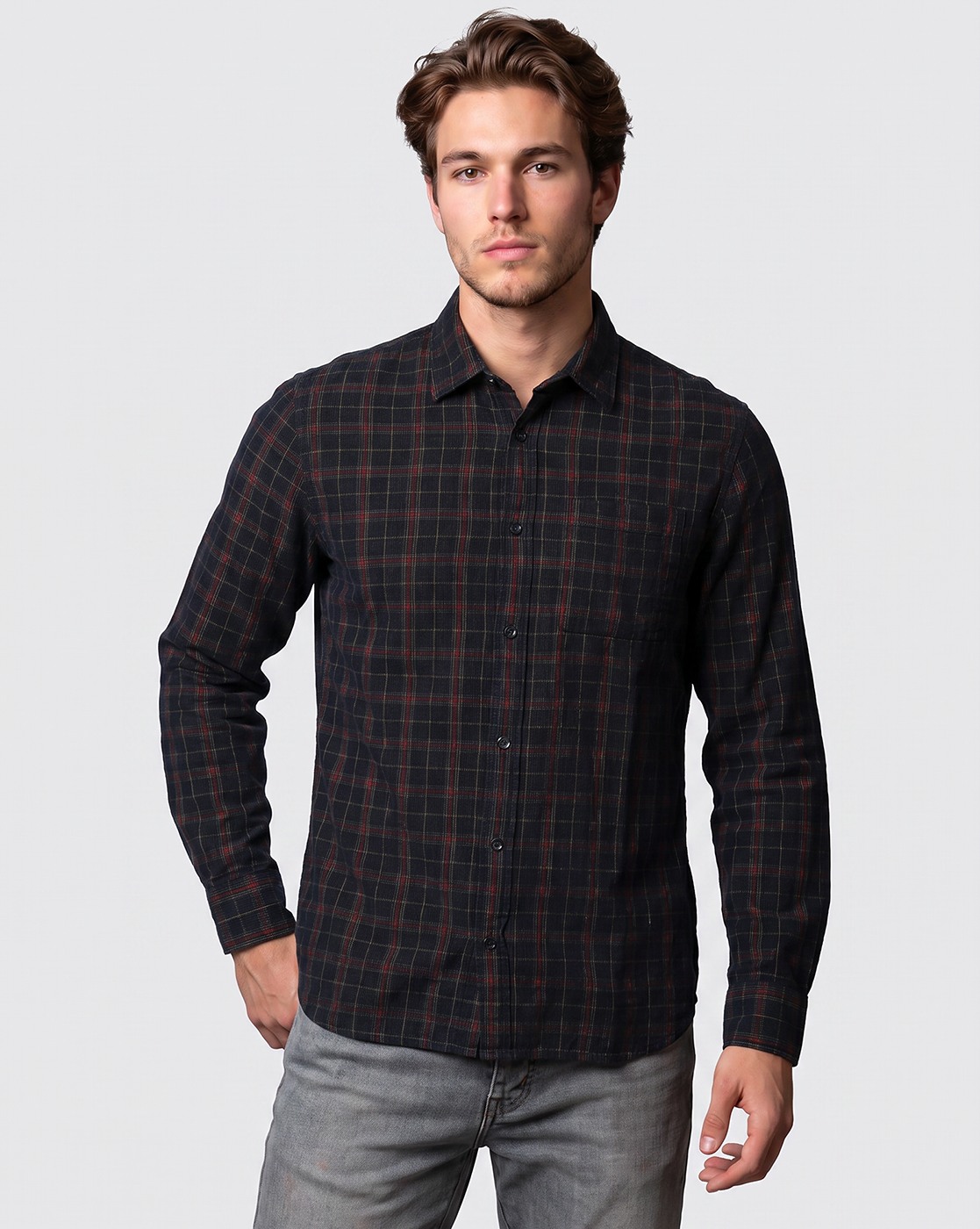 Men's Blue Checked Regular Fit Shirt