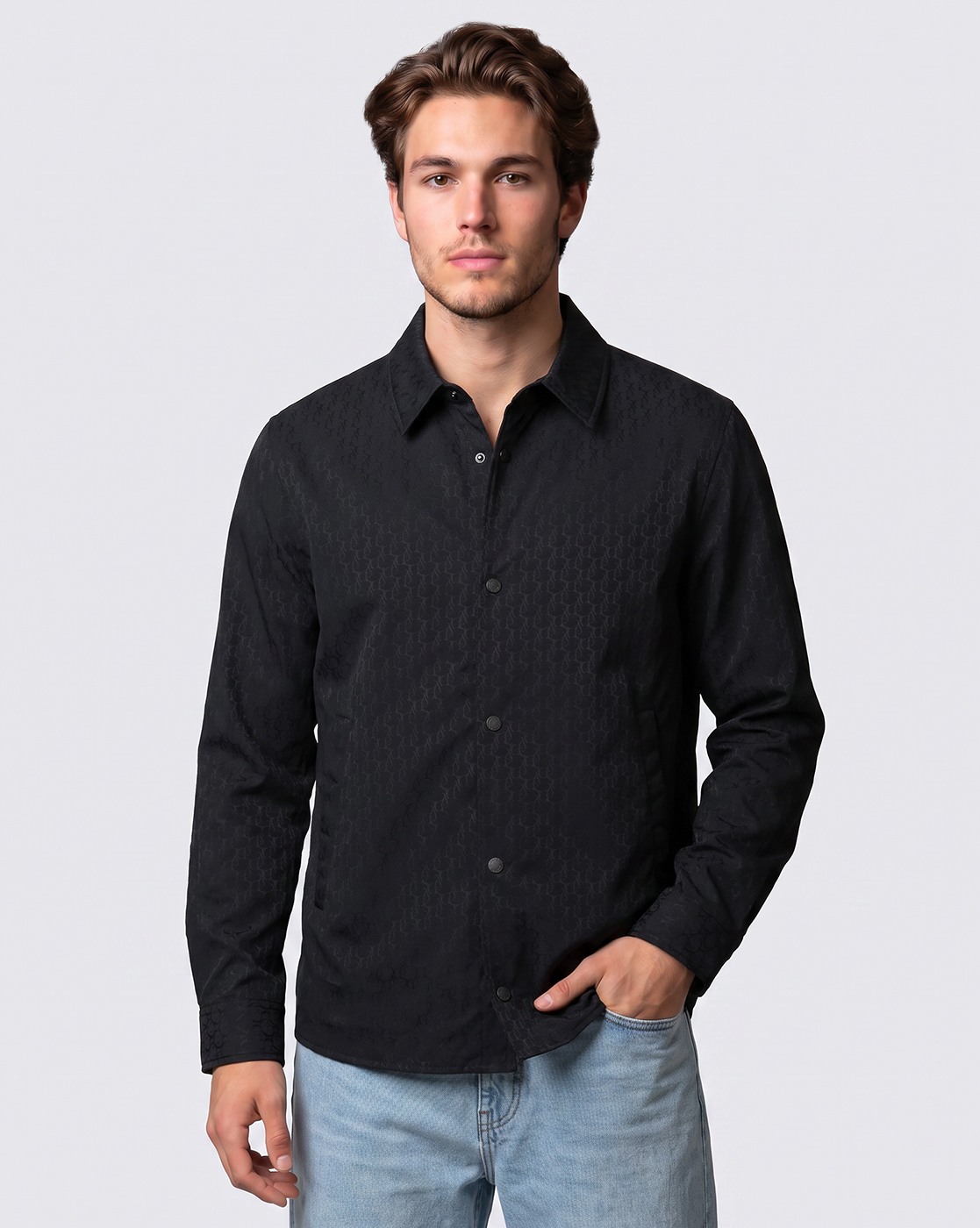 Men's Black All-Over Print Regular Fit Jacket