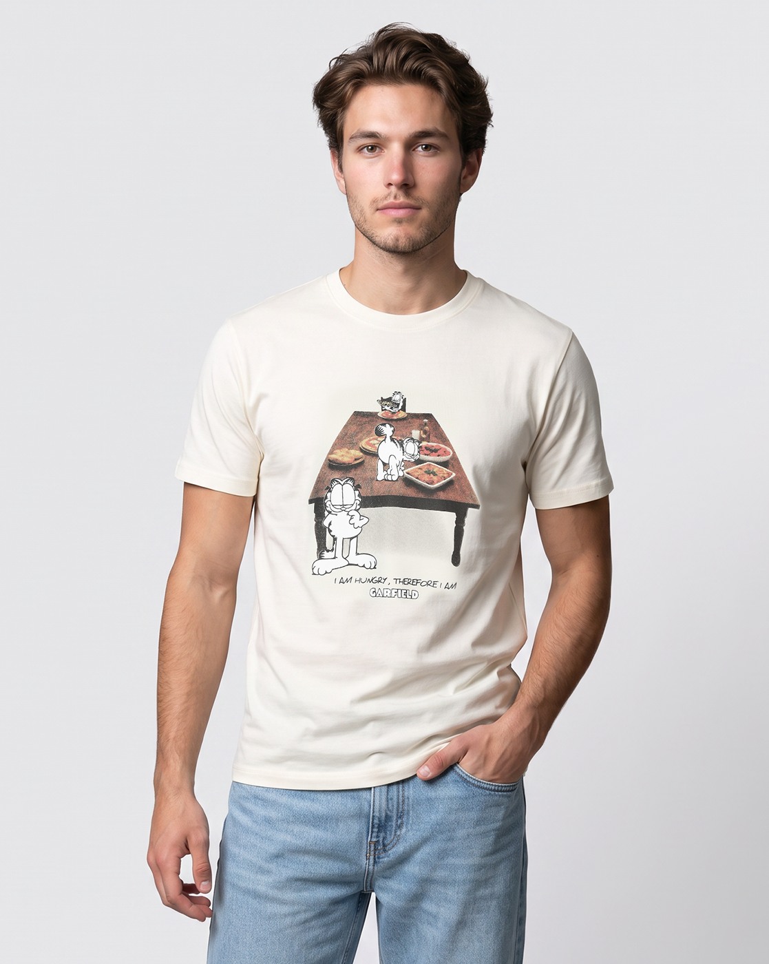 Men's White Printed Relaxed Fit T-Shirt