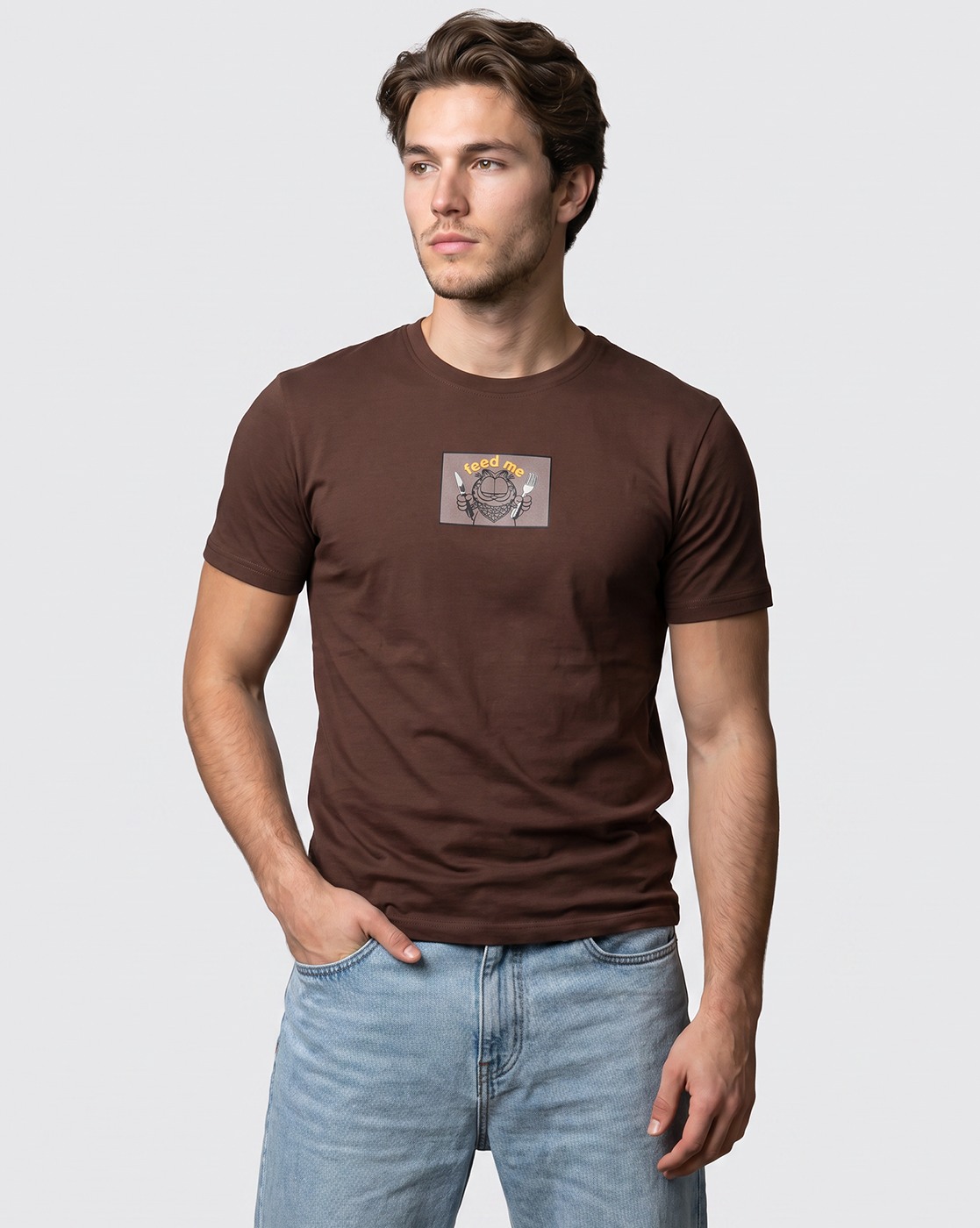 Men's Brown Printed Relaxed Fit T-Shirt