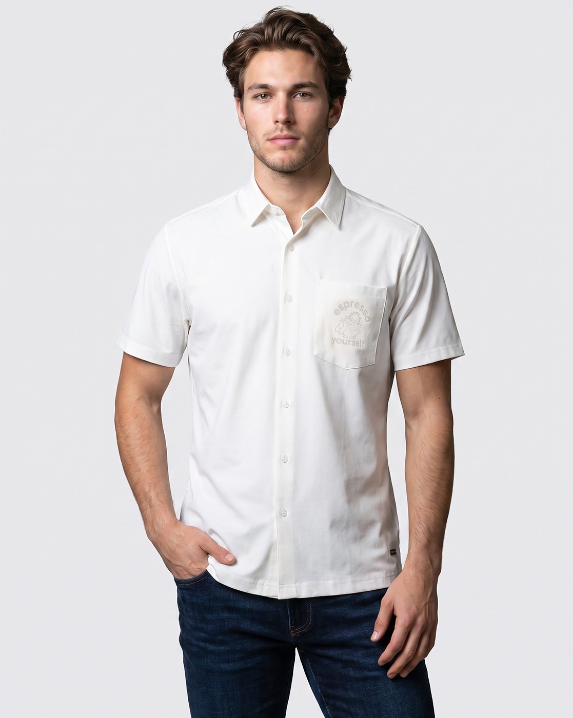 Men's White Printed Boxy Fit Shirt
