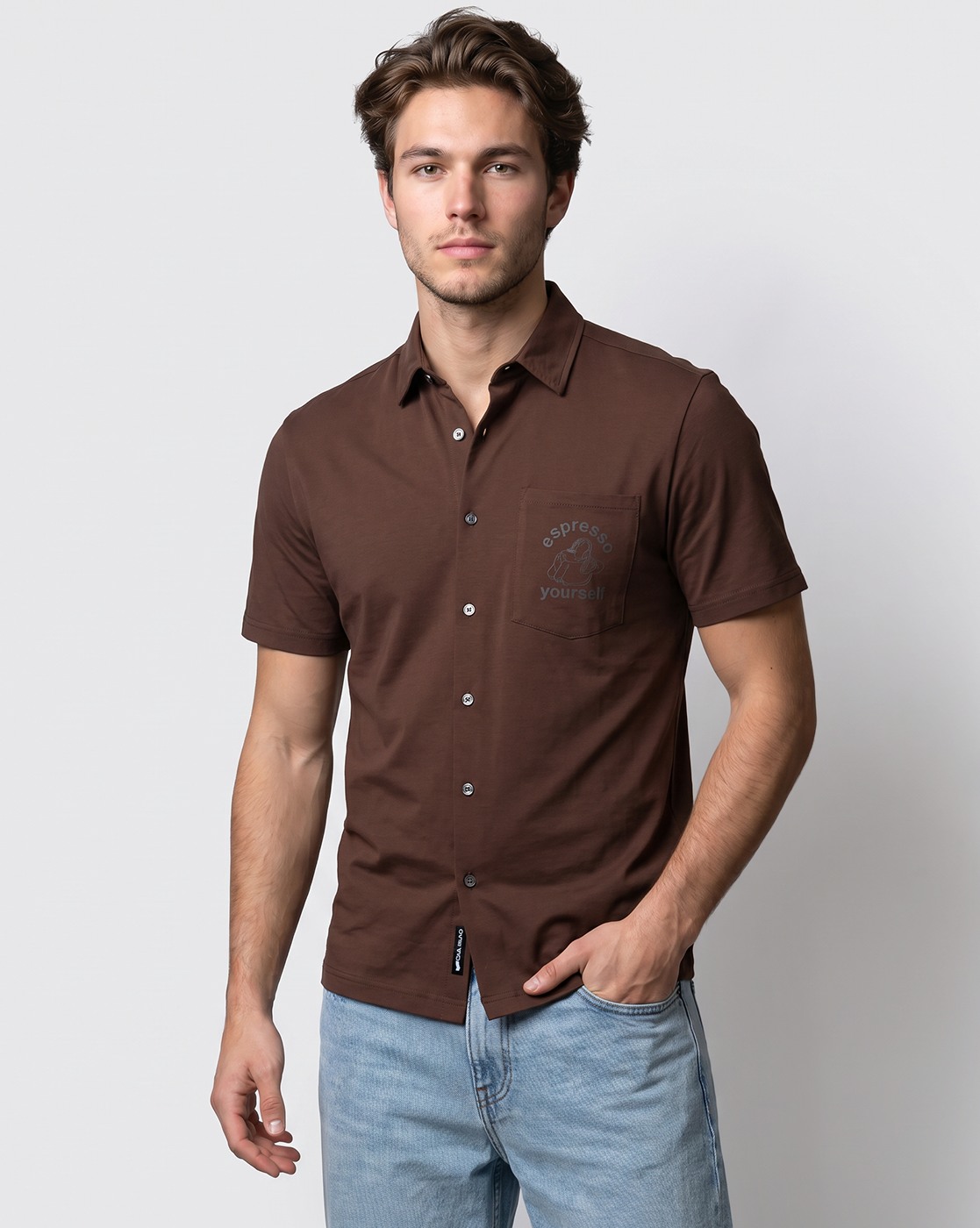 Men's Brown Printed Boxy Fit Shirt