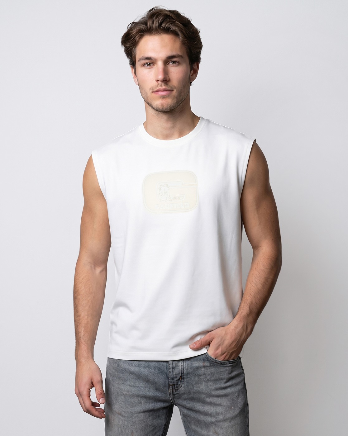 Men's White Printed Boxy Fit Top